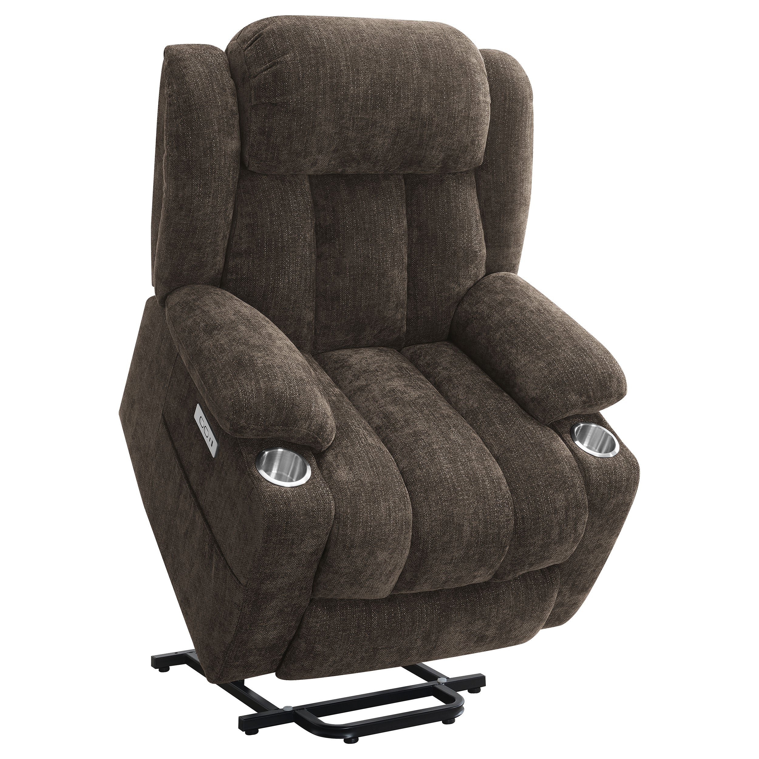 Houston Upholstered Power Lift Recliner Chair Dark Brown — view 6
