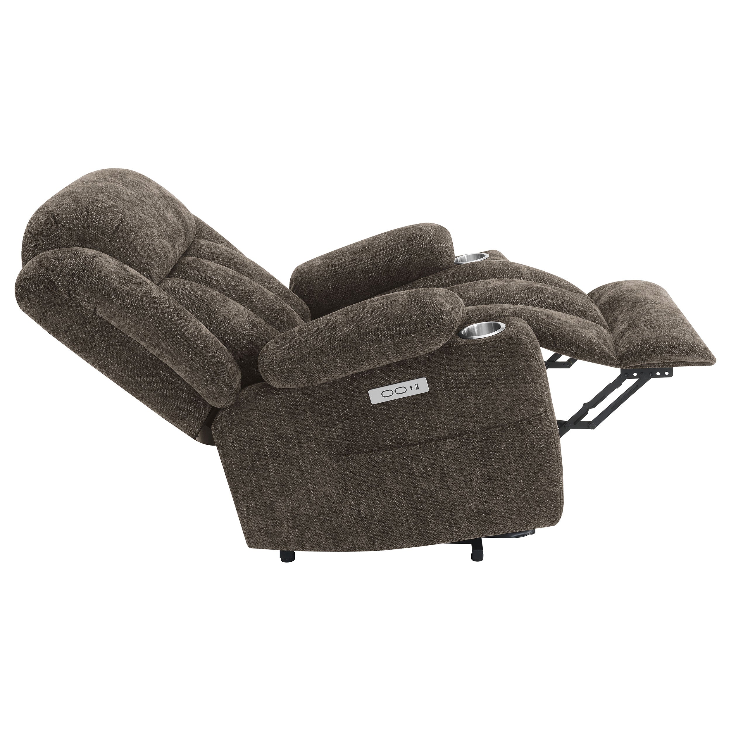 Houston Upholstered Power Lift Recliner Chair Dark Brown — view 13
