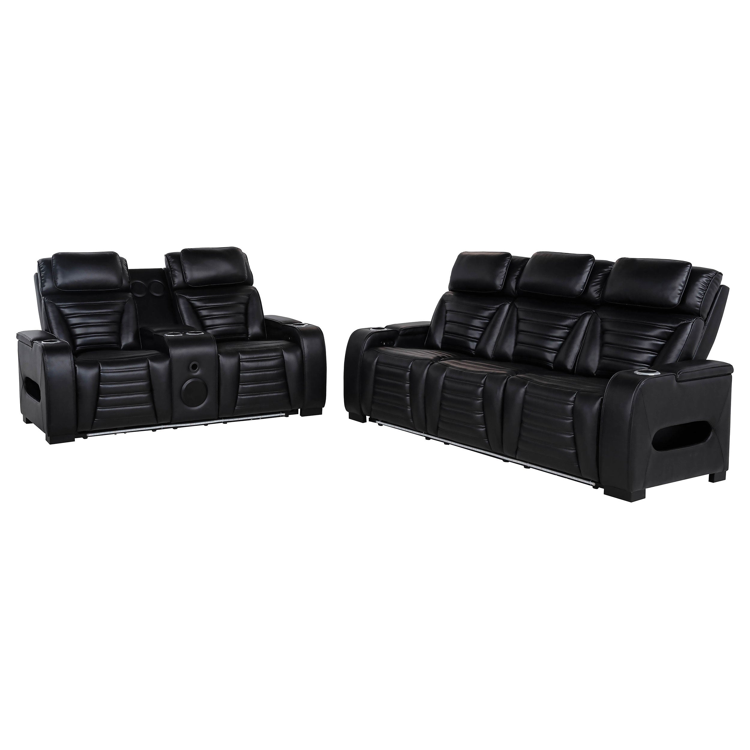 Zuma 2-piece Faux Leather Dual Power LED Sofa Set Black — view 1