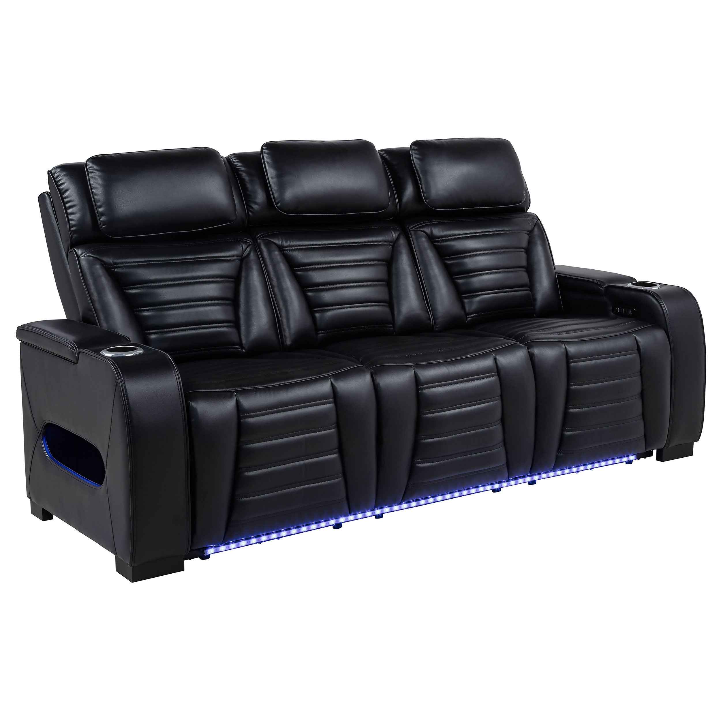 Zuma 2-piece Faux Leather Dual Power LED Sofa Set Black — view 5