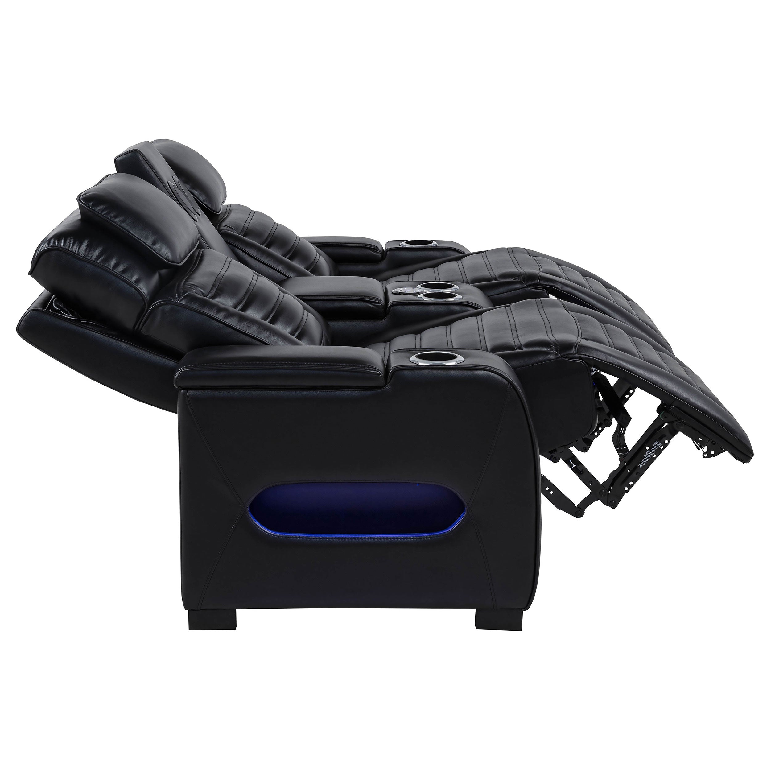 Zuma 2-piece Faux Leather Dual Power LED Sofa Set Black — view 11