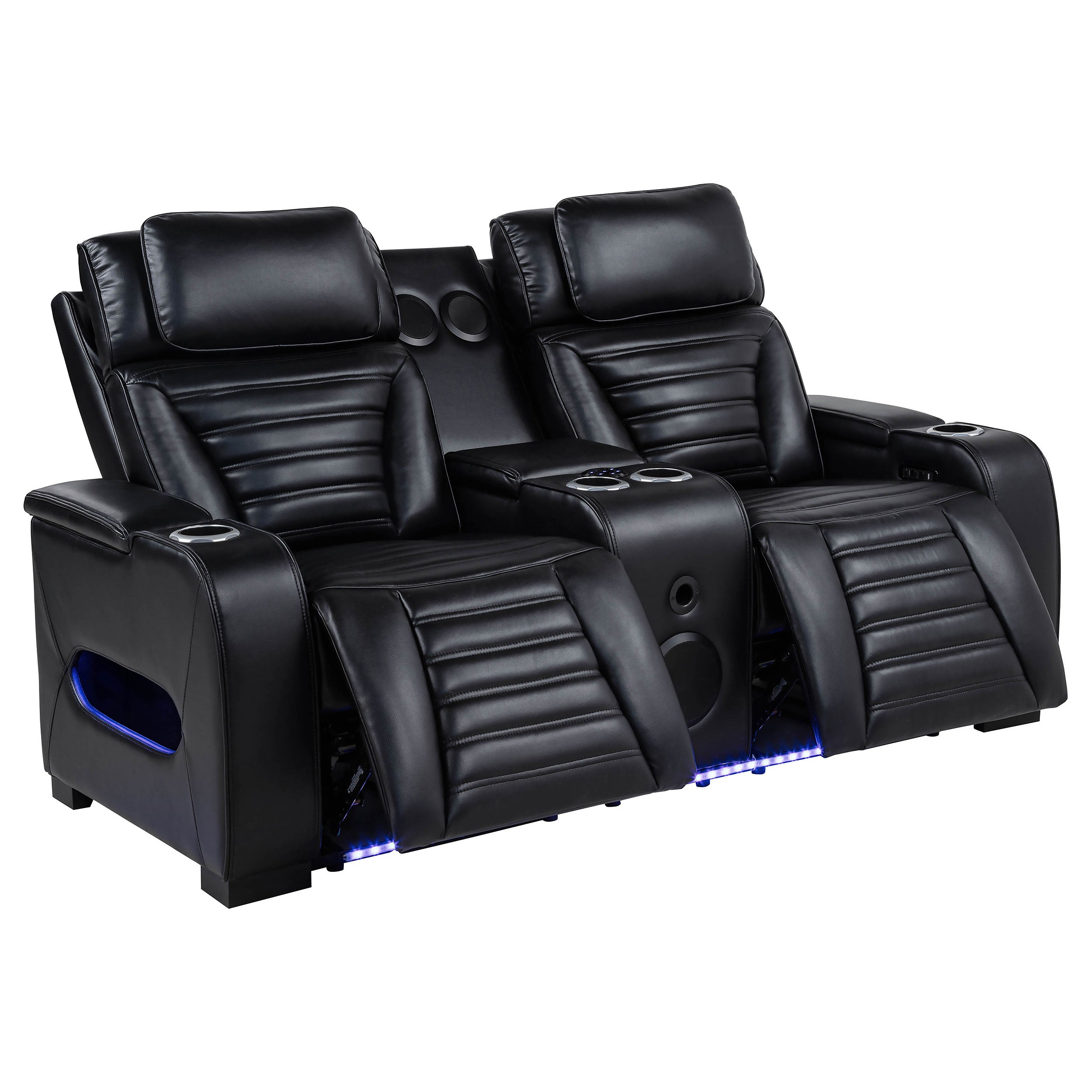 Zuma 3-piece Faux Leather Dual Power LED Sofa Set Black — view 7