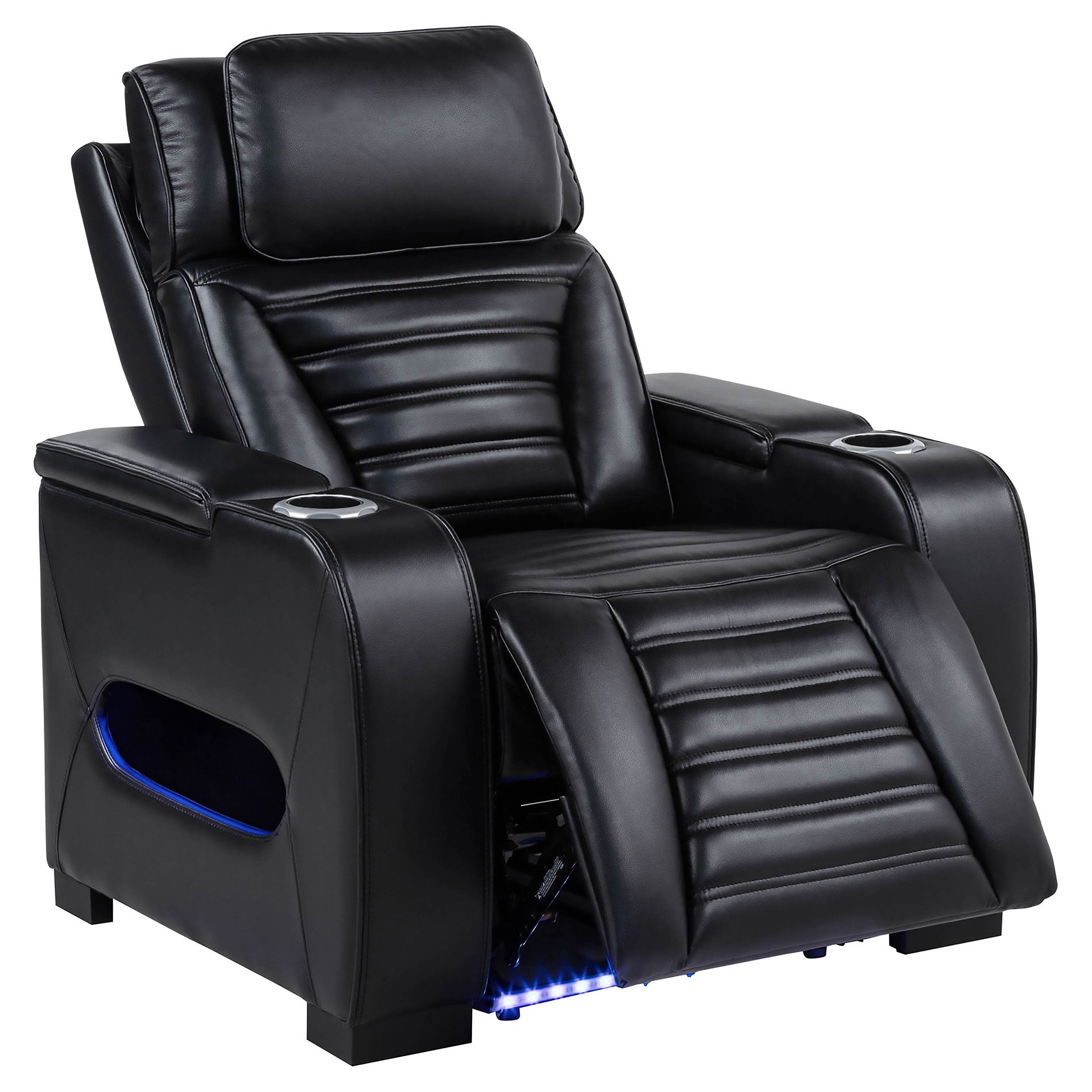 Zuma 3-piece Faux Leather Dual Power LED Sofa Set Black — view 8