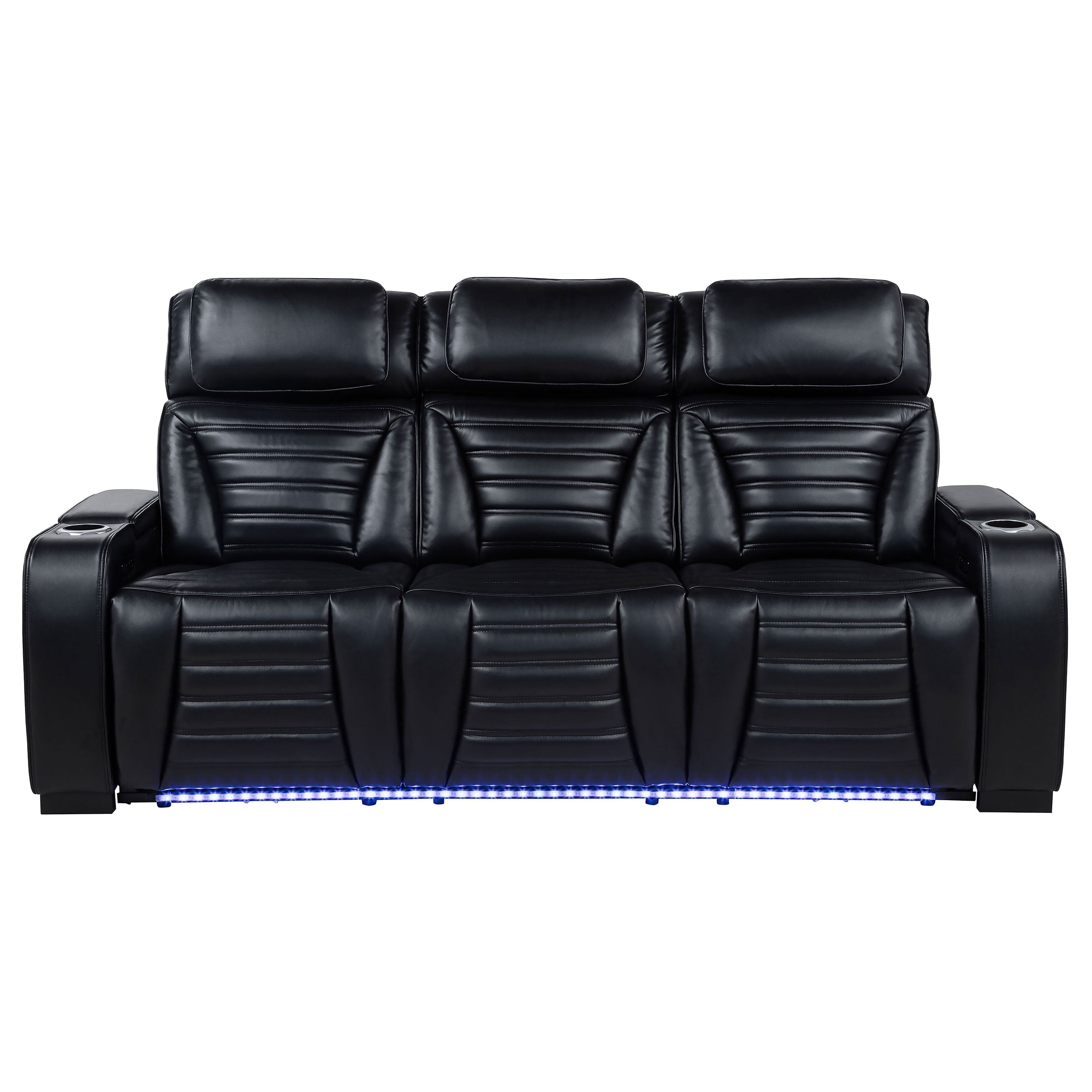 Zuma Faux Leather Dual Power Reclining LED Sofa Black — view 5