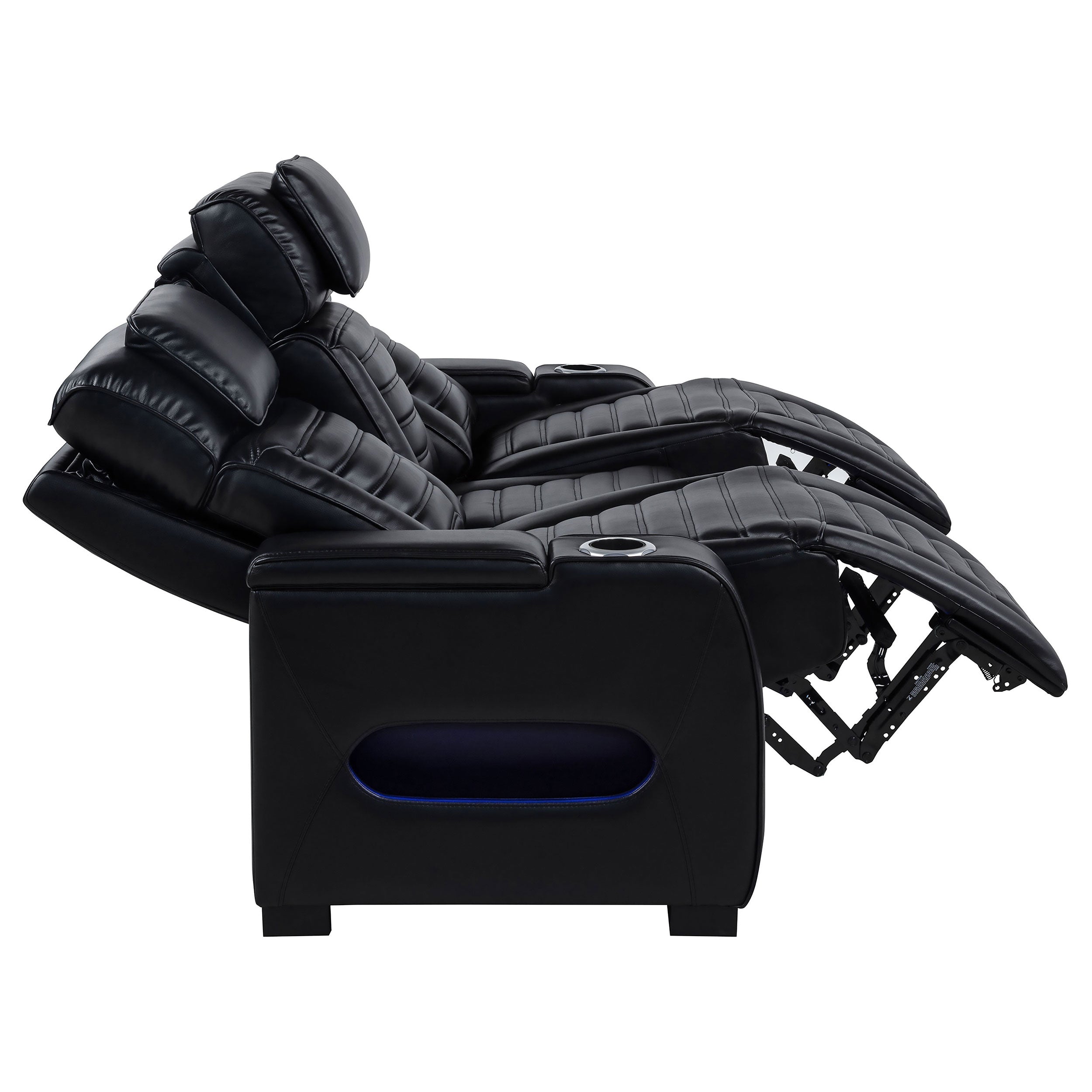 Zuma Faux Leather Dual Power Reclining LED Sofa Black — view 7