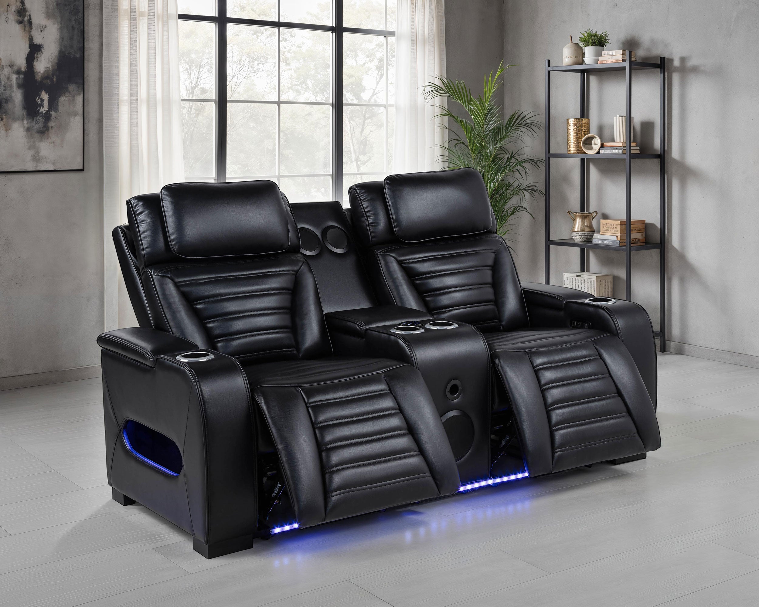 Zuma Faux Leather Dual Power Reclining LED Loveseat Black — view 3