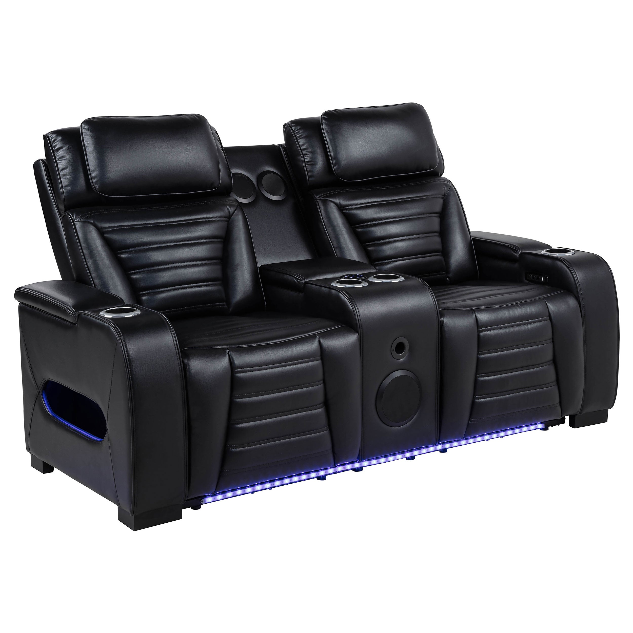 Zuma Faux Leather Dual Power Reclining LED Loveseat Black — view 1