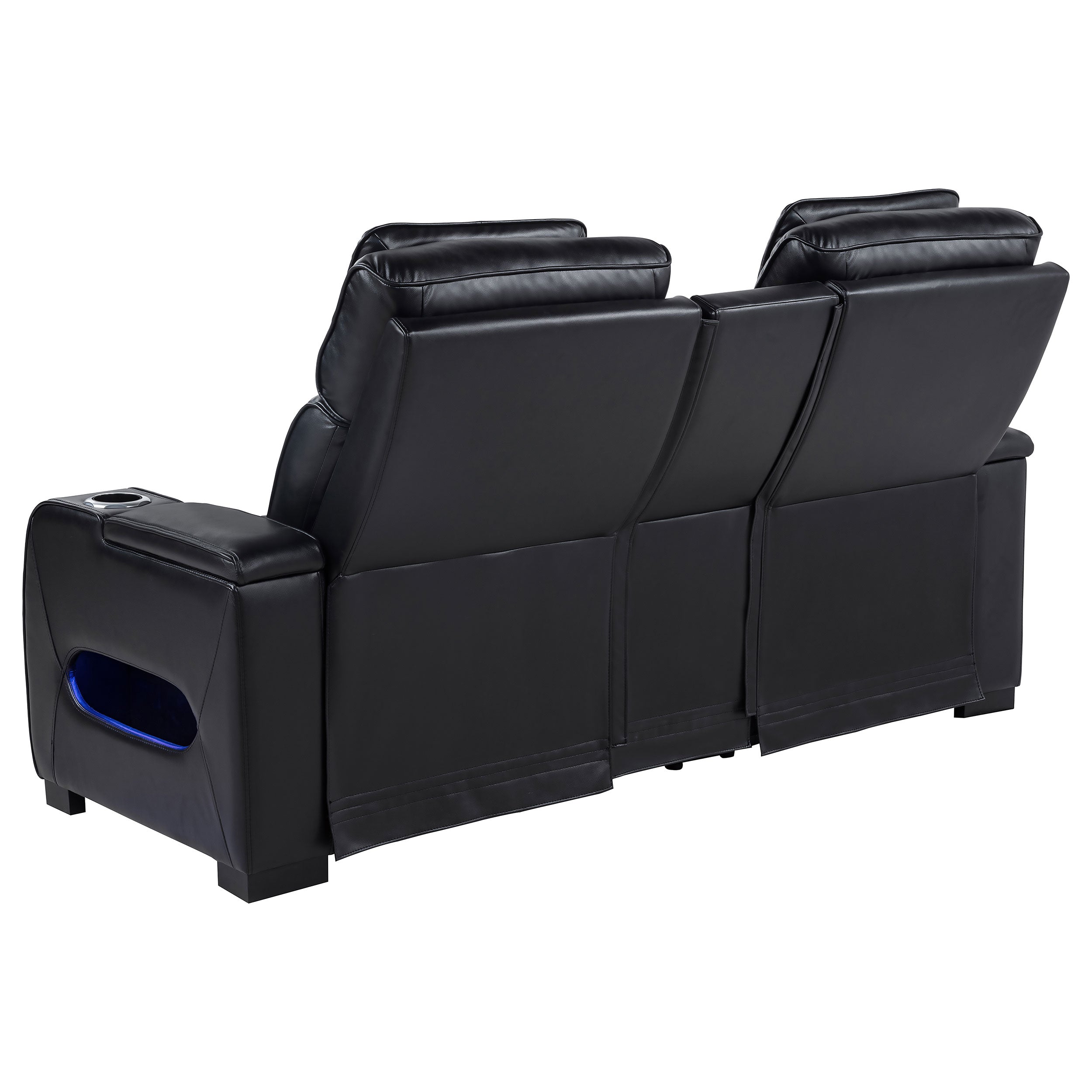 Zuma Faux Leather Dual Power Reclining LED Loveseat Black — view 6