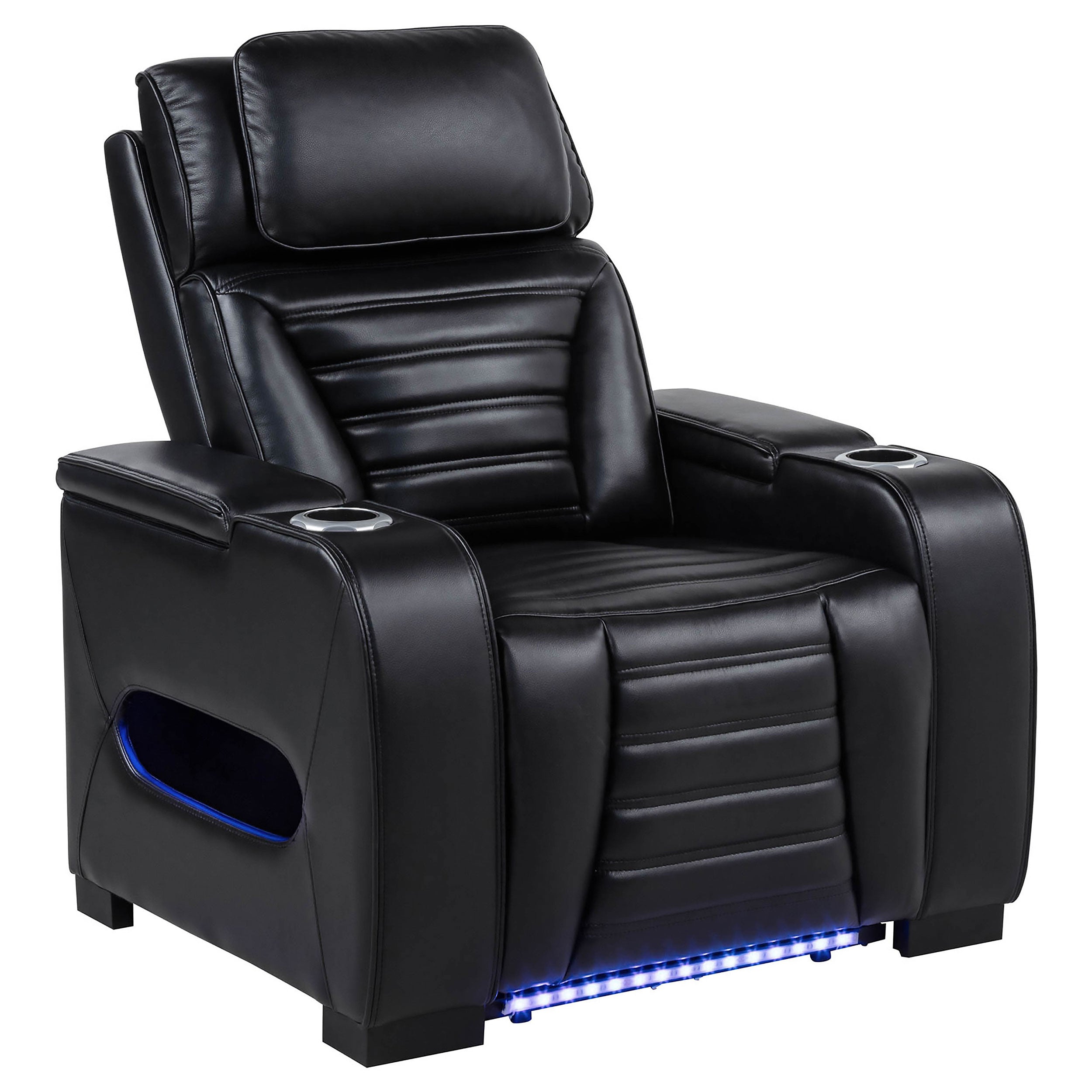 Zuma Faux Leather Upholstered Dual Power LED Recliner Black — view 1