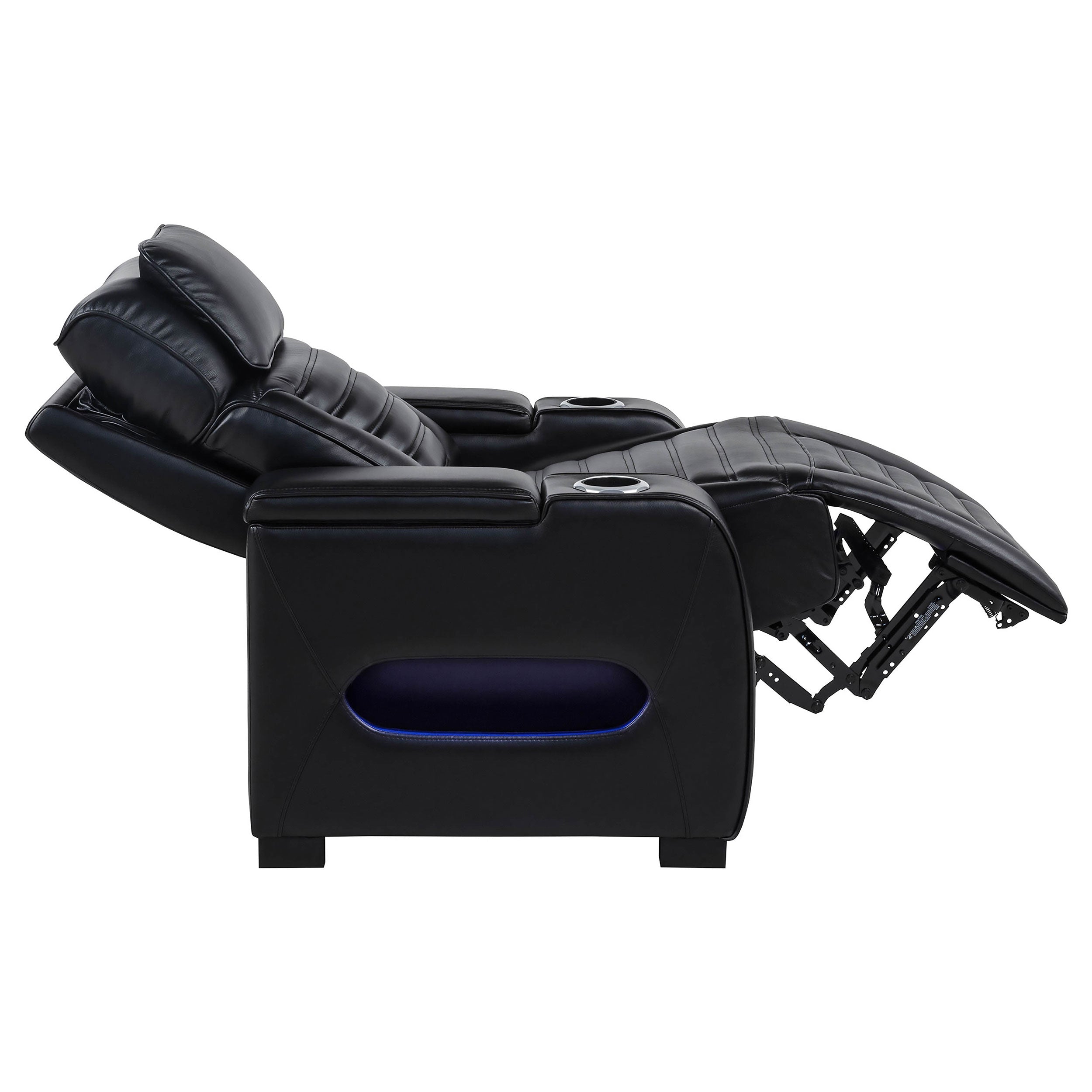 Zuma Faux Leather Upholstered Dual Power LED Recliner Black — view 7