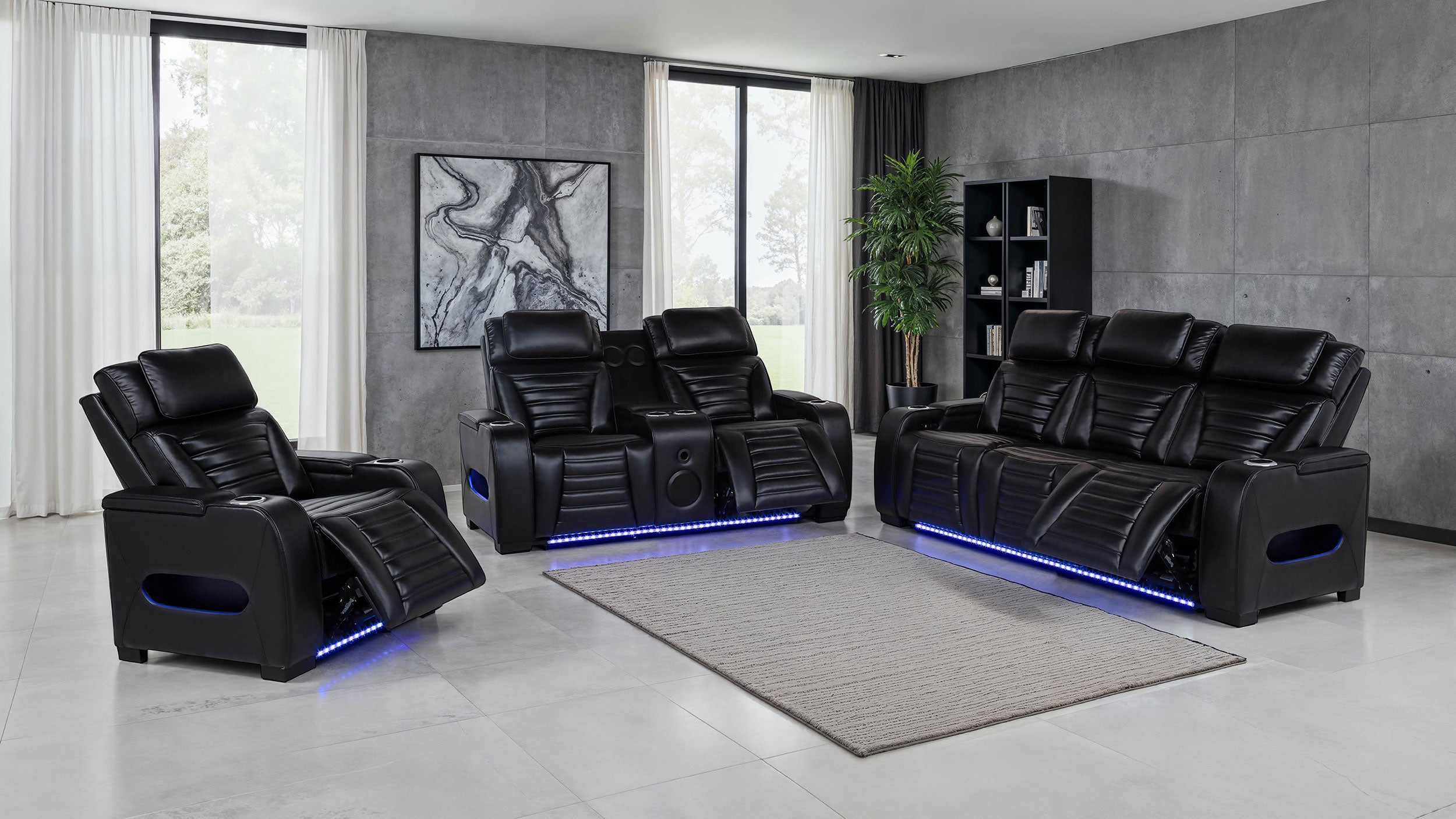Zuma Faux Leather Upholstered Dual Power LED Recliner Black — view 11