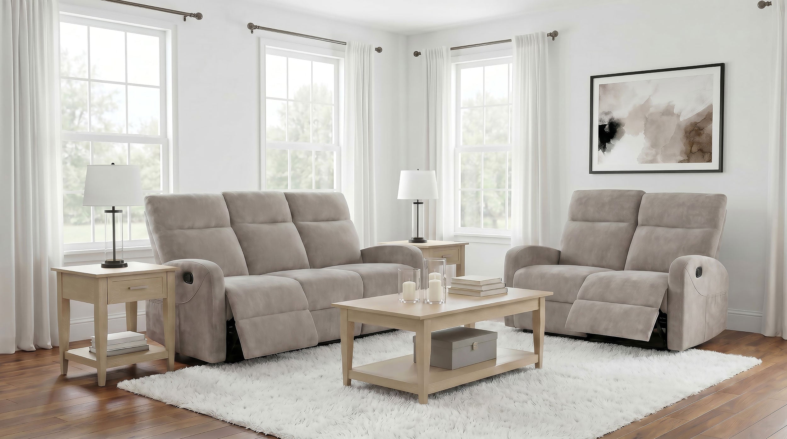 Hamilton 2-piece Chenille Manual Reclining Sofa Set Sand — view 1