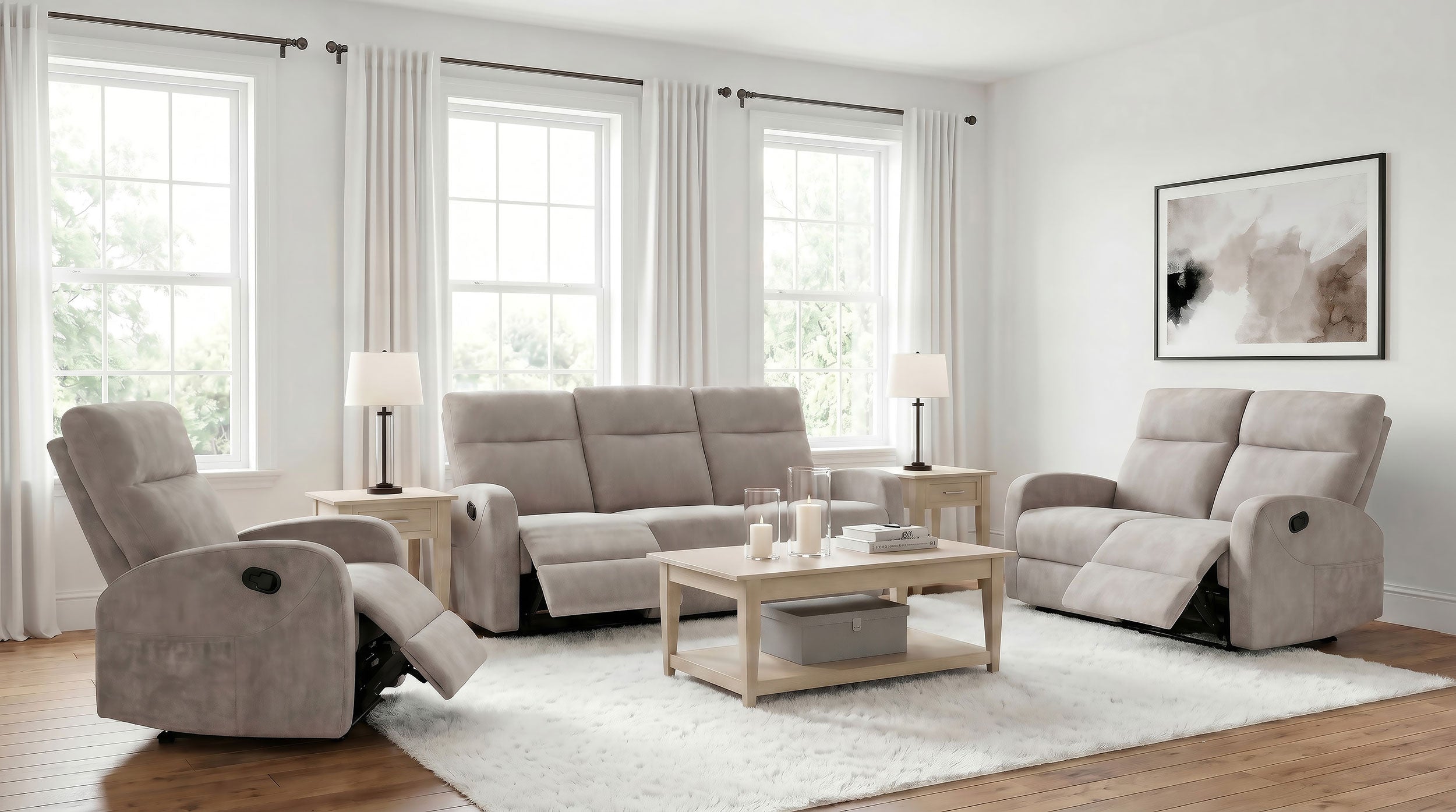 Hamilton 3-piece Chenille Manual Reclining Sofa Set Sand — view 1