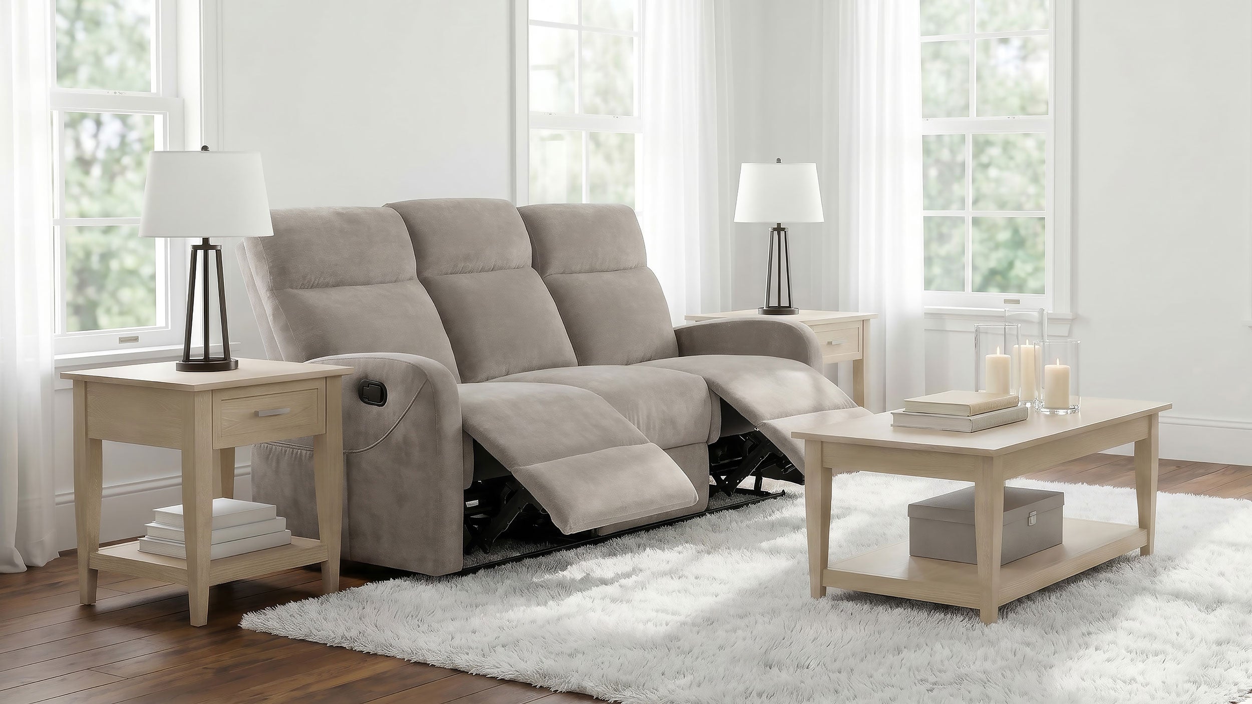 Hamilton Chenille Upholstered Manual Reclining Sofa Sand — view 3
