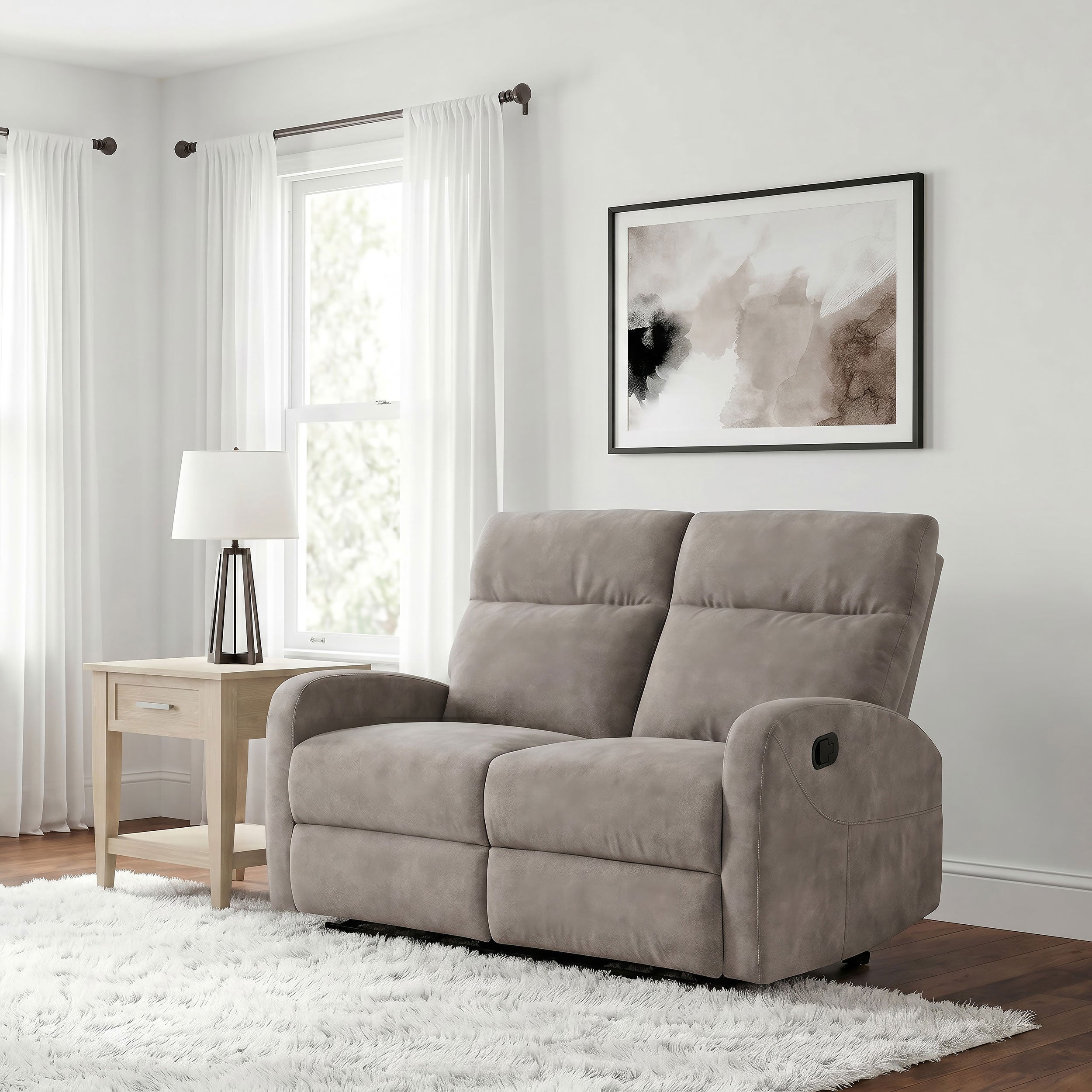Hamilton Chenille Upholstered Manual Reclining Loveseat Sand — view 2