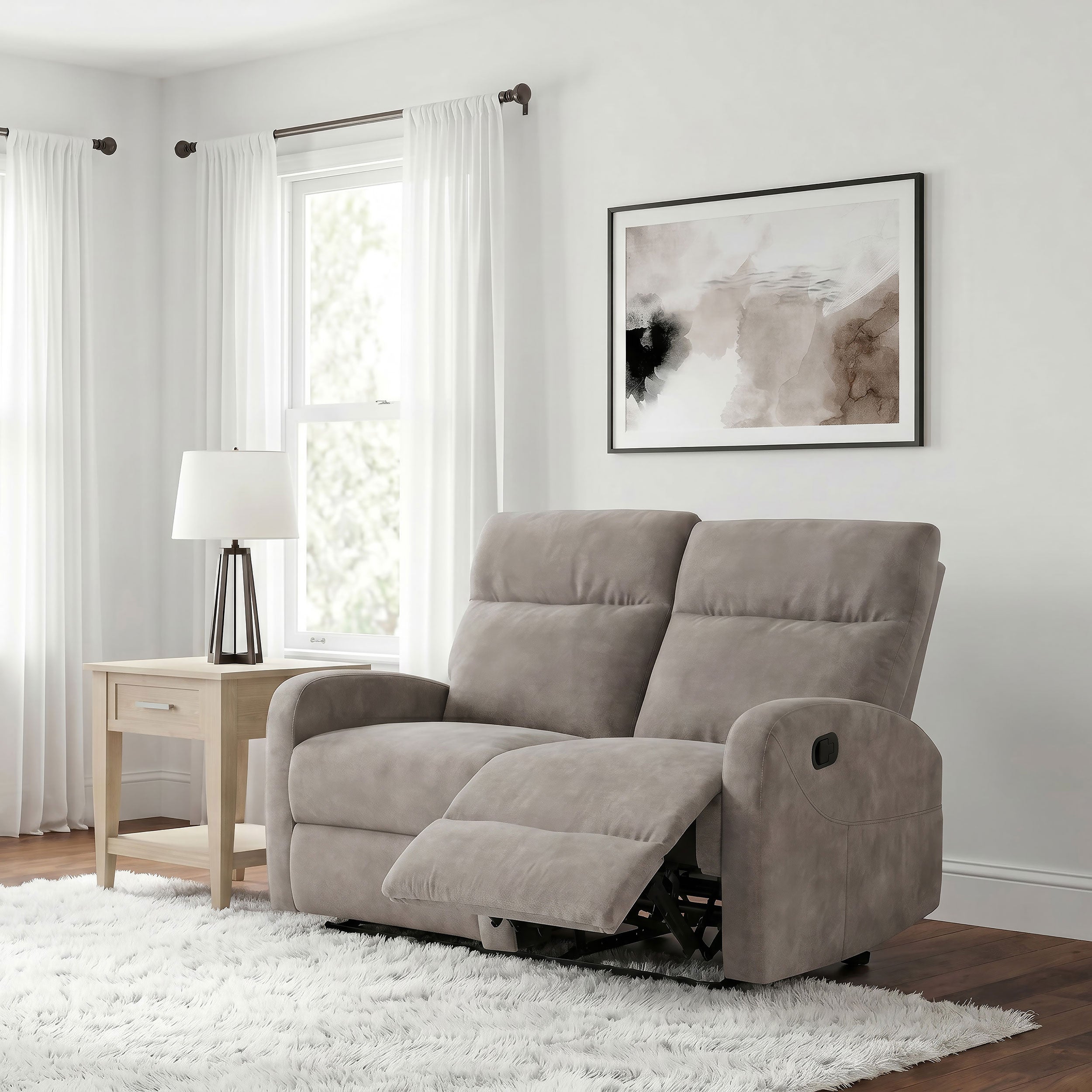 Hamilton Chenille Upholstered Manual Reclining Loveseat Sand — view 3
