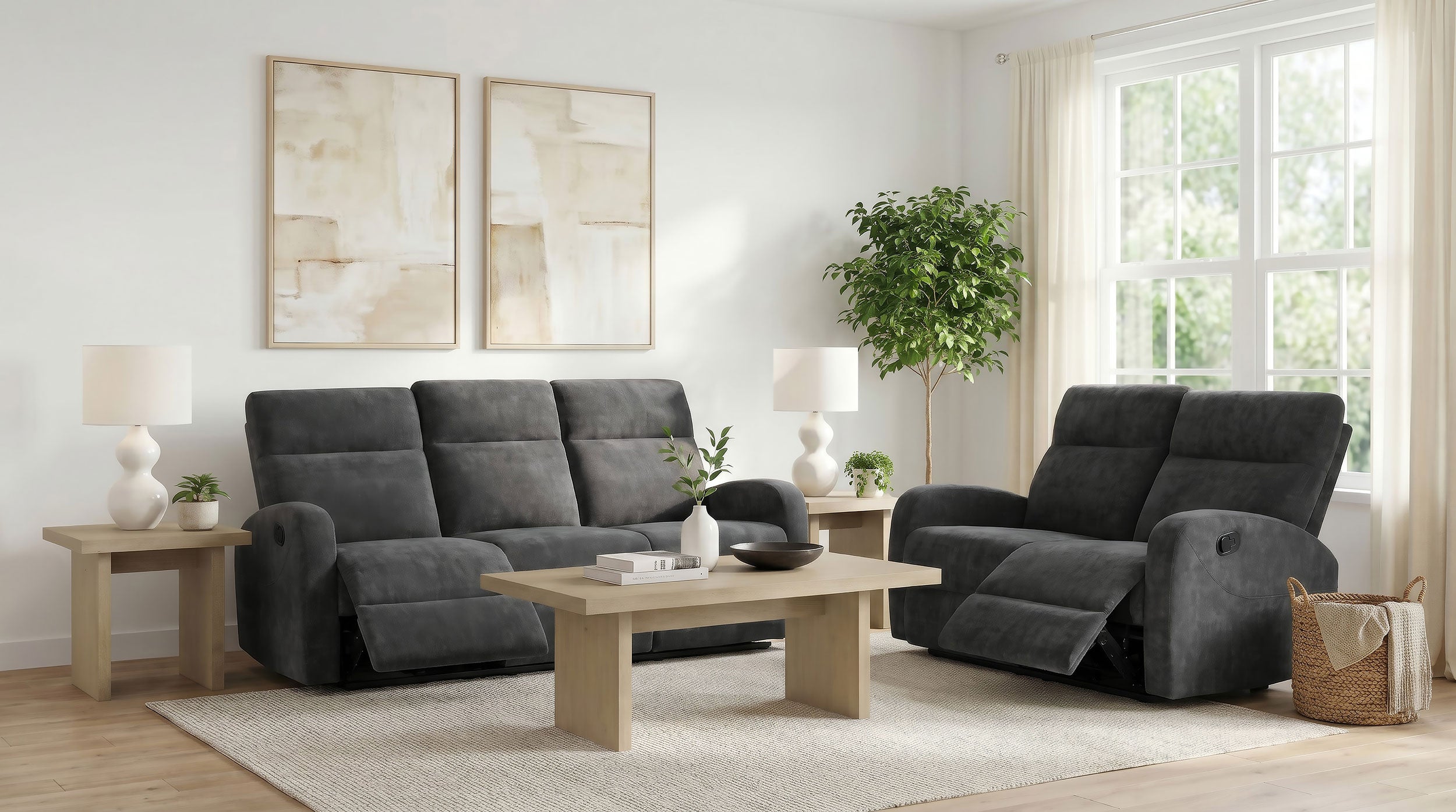 Hamilton 2-piece Chenille Manual Reclining Sofa Set Charcoal Grey — view 1