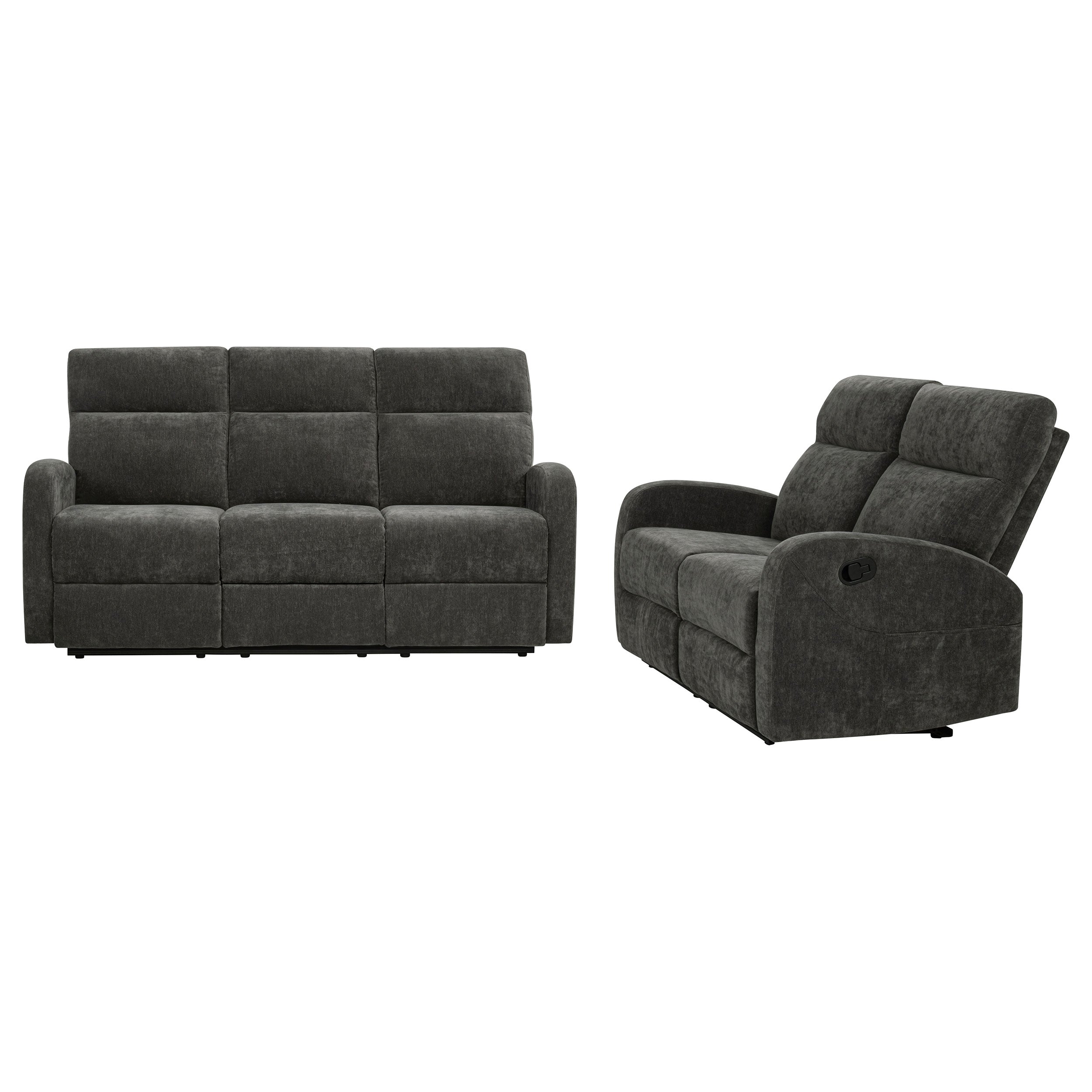 Hamilton 2-piece Chenille Manual Reclining Sofa Set Charcoal Grey — view 3