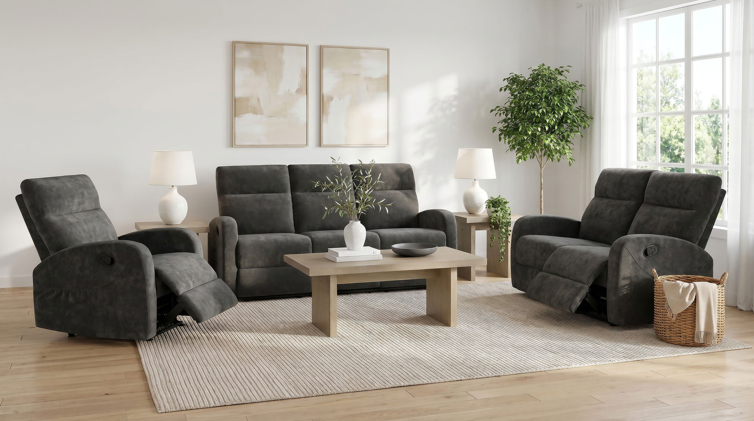 Hamilton 3-piece Chenille Manual Reclining Sofa Set Charcoal Grey — view 1