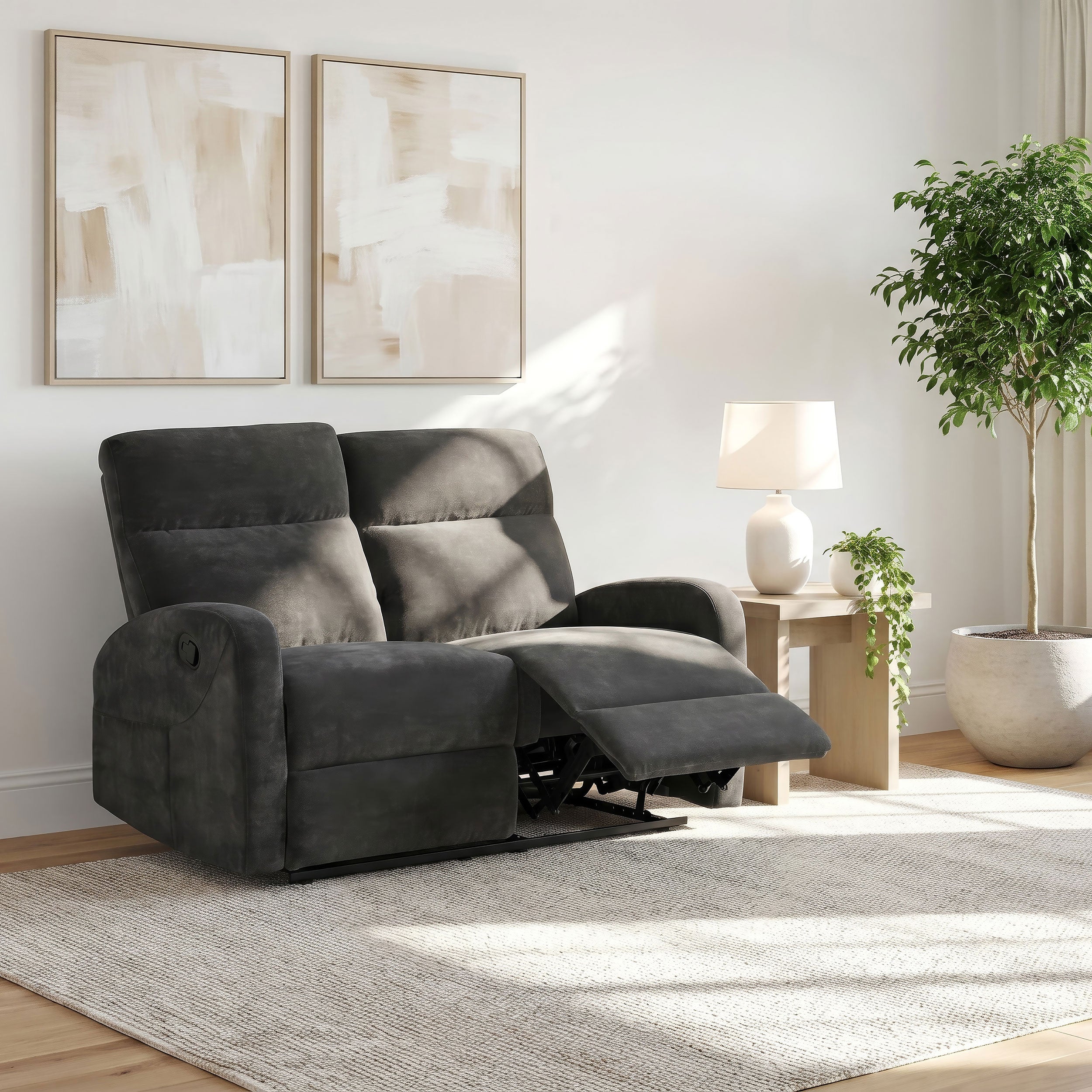 Hamilton Chenille Upholstered Manual Reclining Loveseat Charcoal Grey — view 3