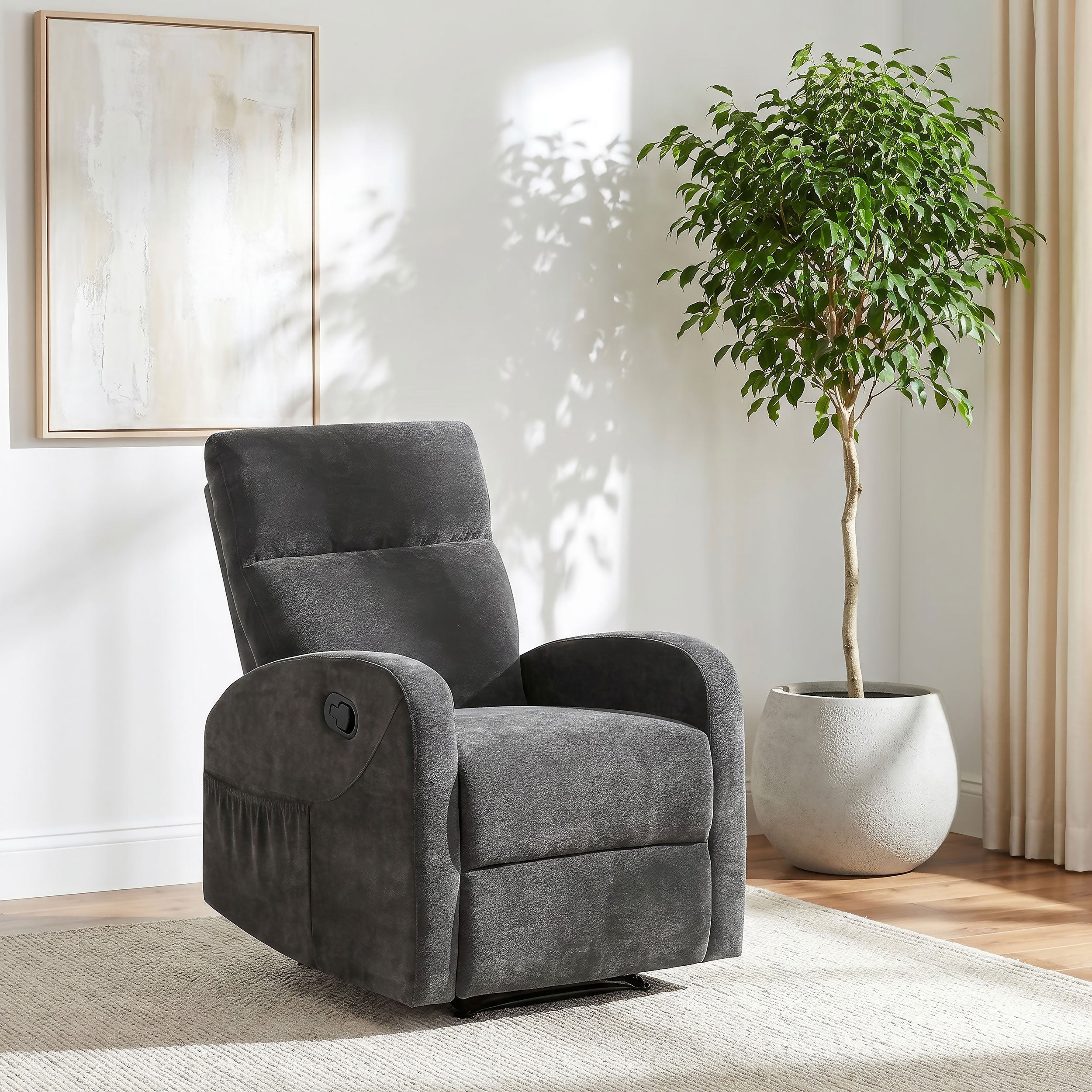 Hamilton Chenille Upholstered Manual Glider Recliner Charcoal Grey — view 2