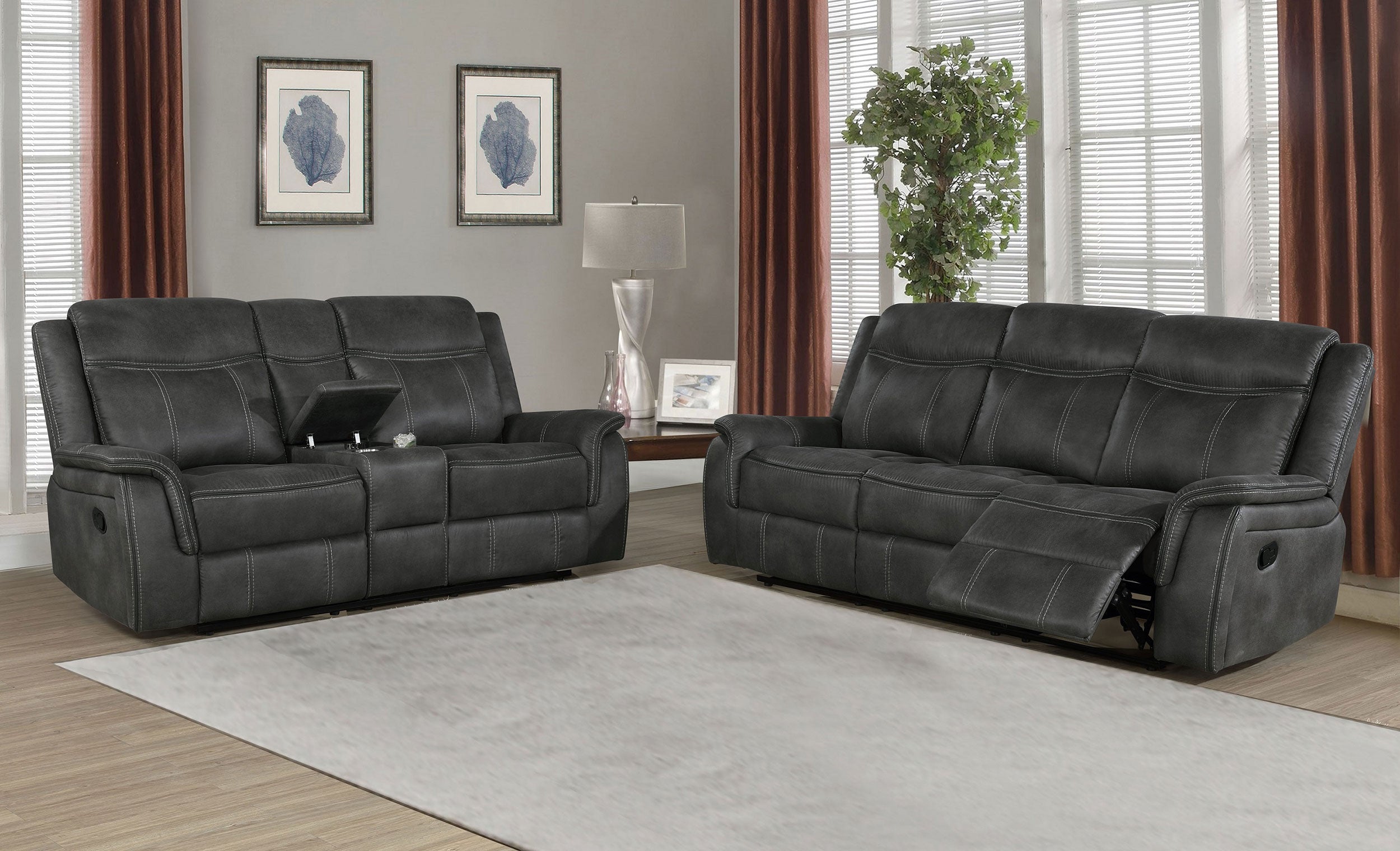 Lawrence 2-piece Upholstered Reclining Sofa Set Charcoal — view 1