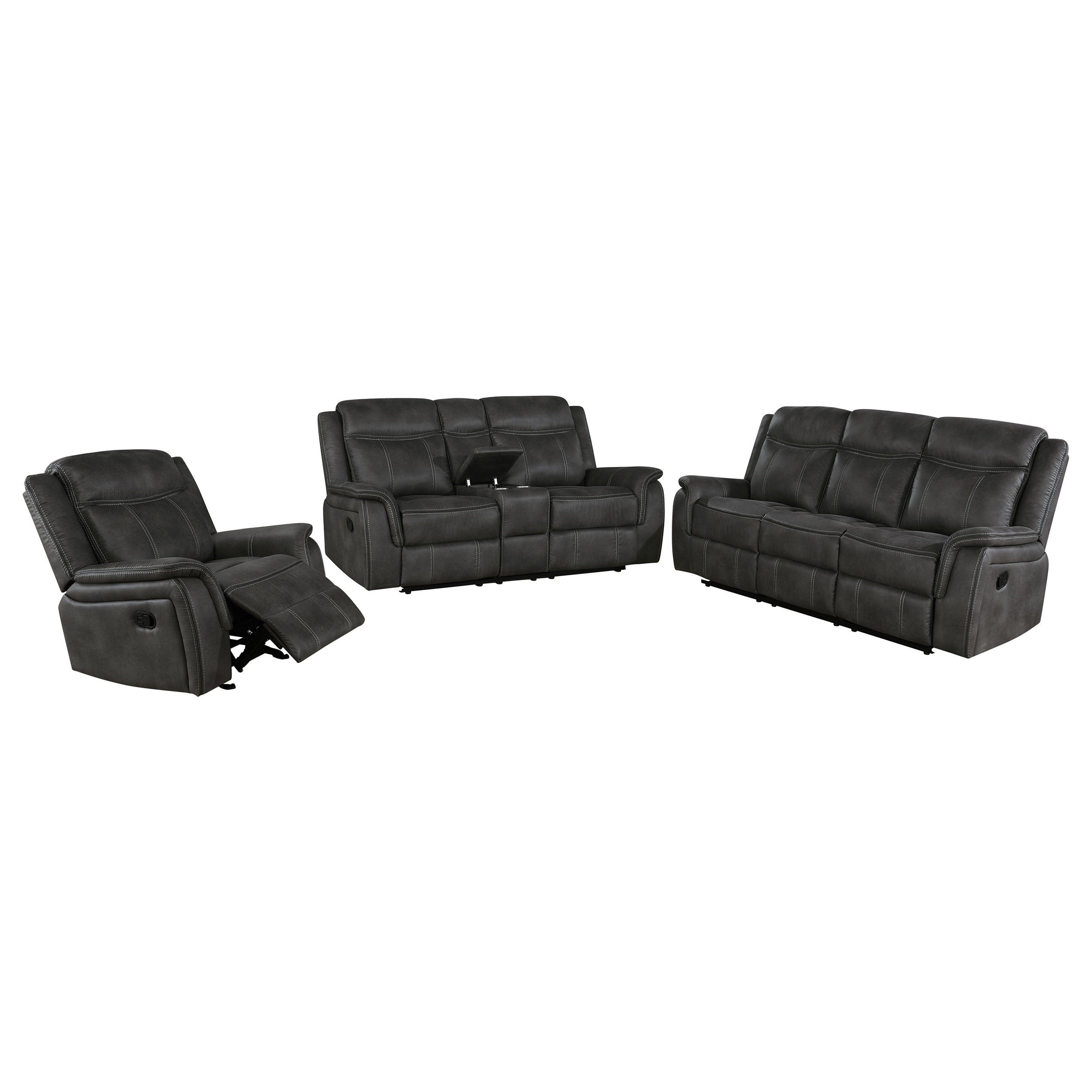Lawrence 3-piece Upholstered Reclining Sofa Set Charcoal — view 2