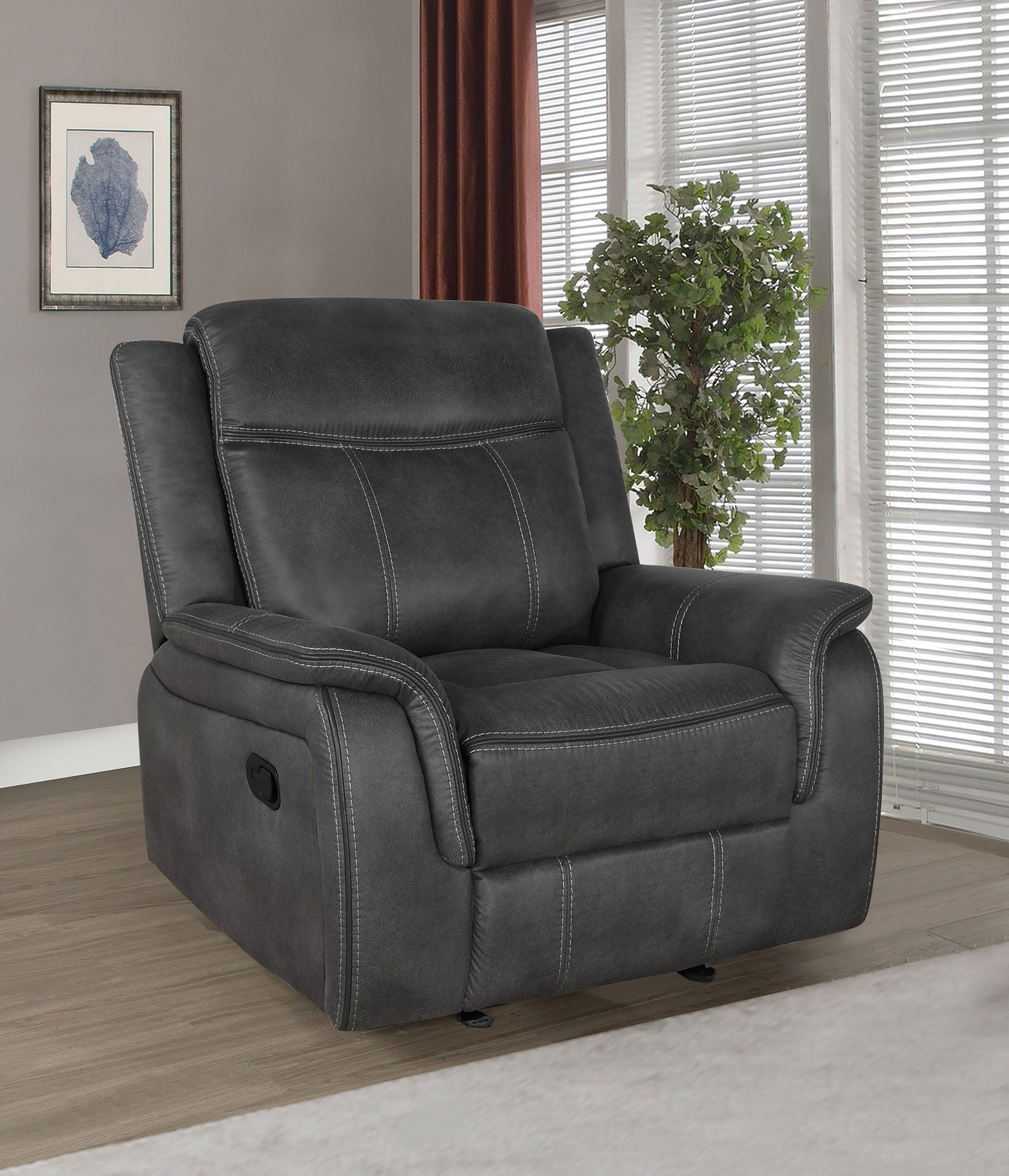 Lawrence Upholstered Padded Arm Glider Recliner Charcoal — view 2