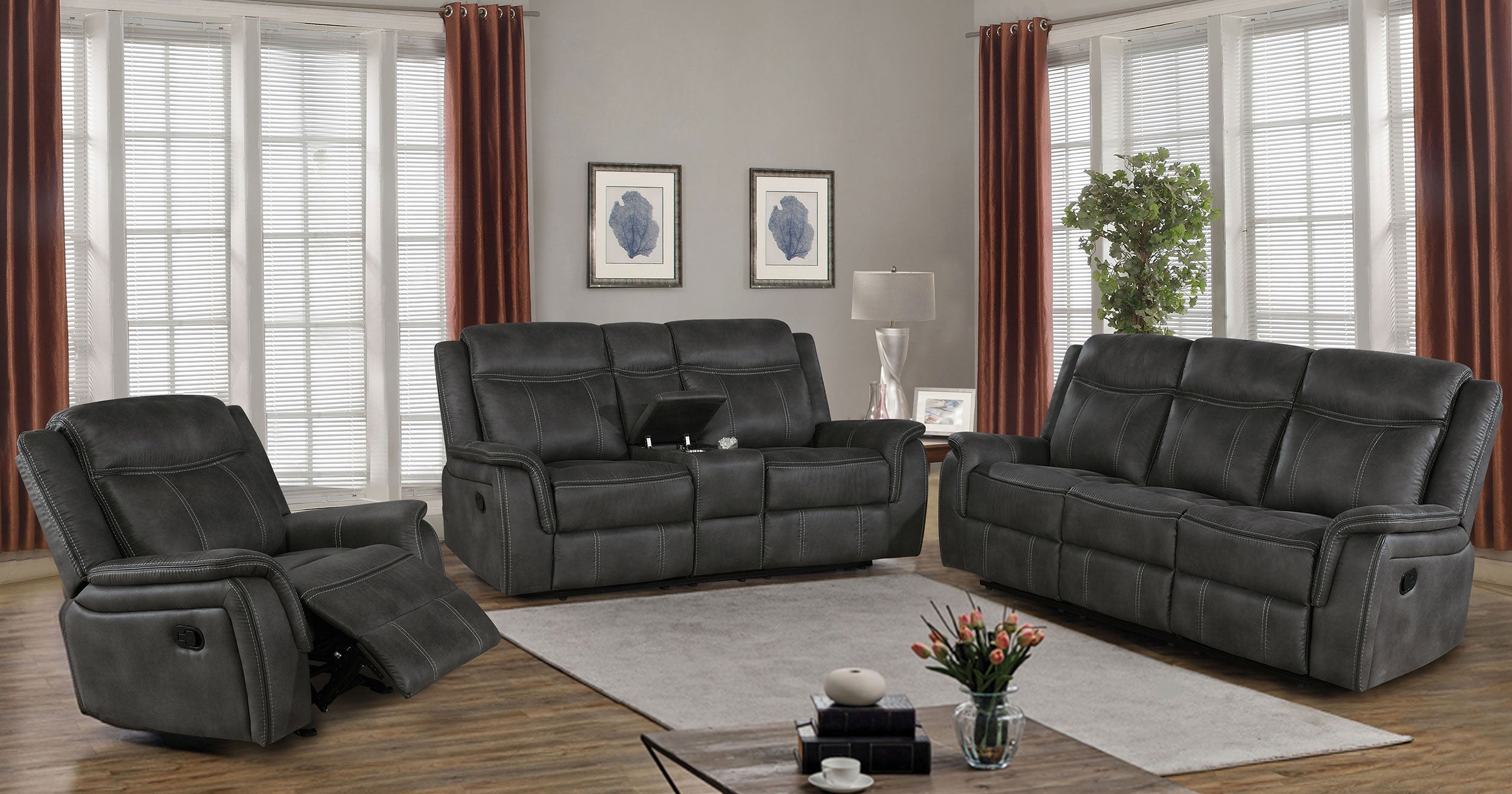 Lawrence Upholstered Padded Arm Glider Recliner Charcoal — view 7