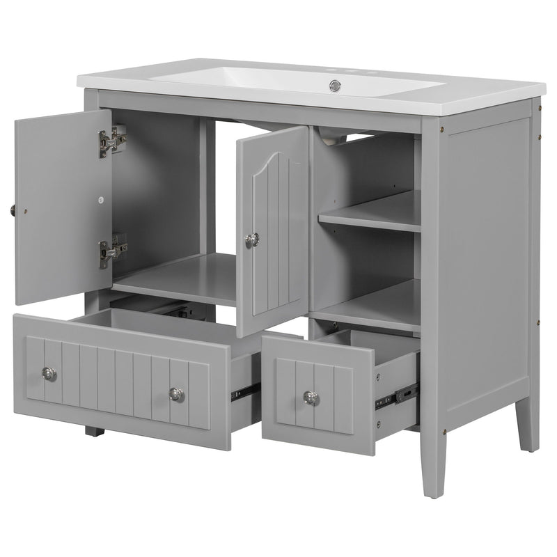 Bathroom Vanity With Ceramic Basin, Bathroom Storage Cabinet With Two Doors And Drawers, Solid Frame, Metal Handles