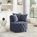 Modern Upholstered Swivel Chair With Button Tufted Design And Movable Wheels
