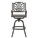 Outdoor Cast Aluminum Swivel Bar Stool With Scrolled Arms - Bronze