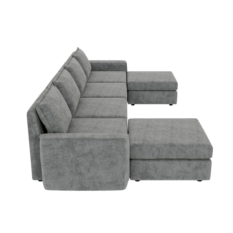 Chenille Modular Sectional Sofa, U Shaped Reversible Couch, Free Combination, 6 Seat Sleeper Sofa Bed With Ottoman, Convertible Oversized Indoor Furniture For Living Room - Gray