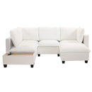 U-Shaped Sectional Modular Sofa With A Movable Ottoman, A Coffee Table With Hidden Charging Devices For Living Room