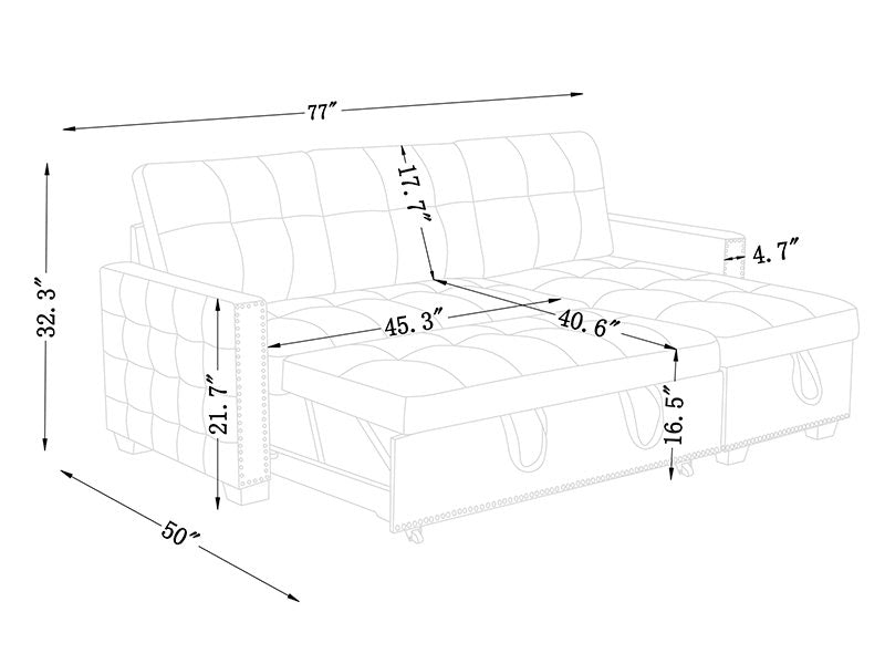 Reversible Sectional Storage Sleeper Sofa Bed, L-Shape 2 Seat Sectional Chaise With Storage, Skin-Feeling Velvet Fabric