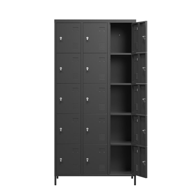 15 Door Lockers With Lock For Employee Storage - Black