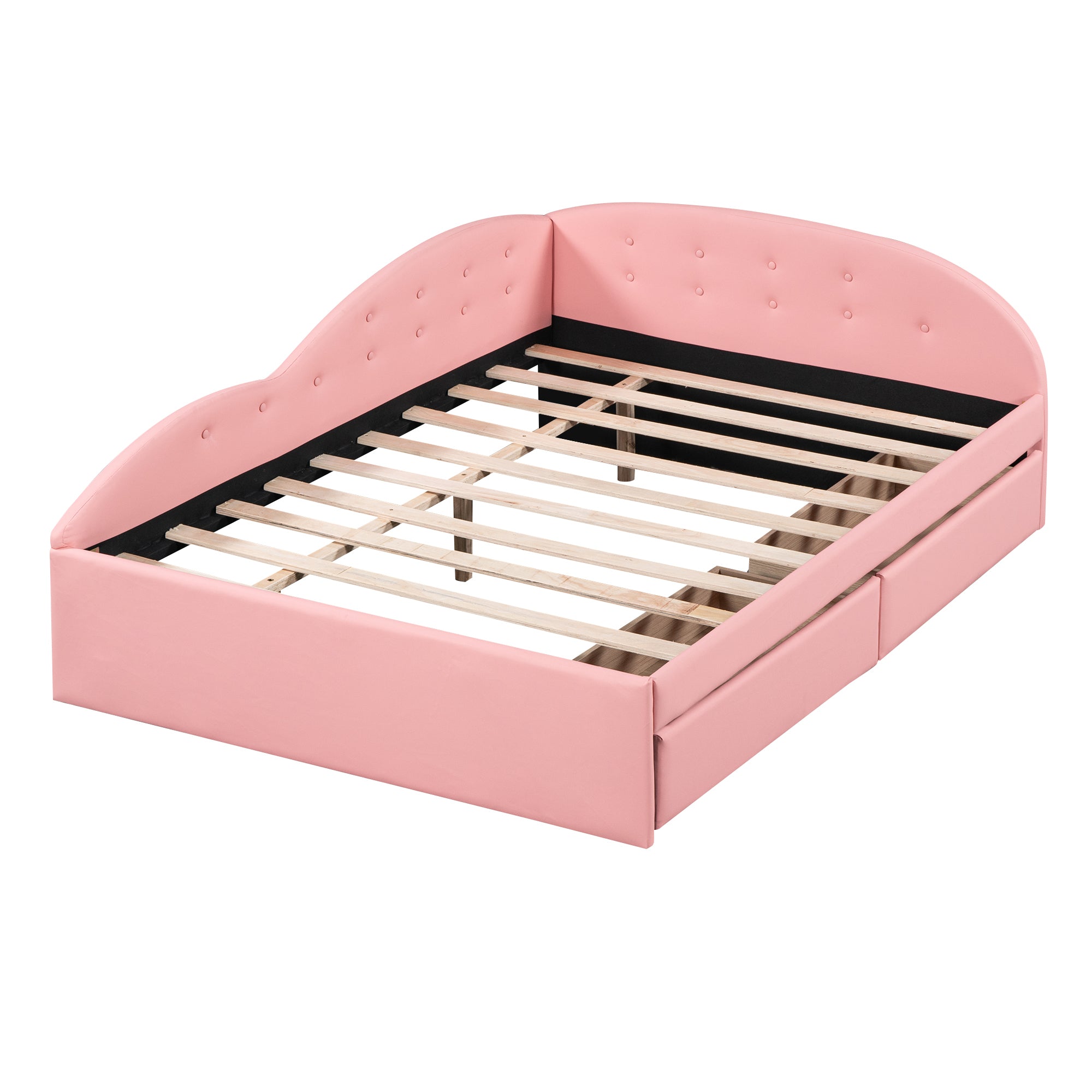 Full Size PU Upholstered Tufted Daybed with Two Drawers and Cloud Shaped Guardrail, Pink - Atlantic Fine Furniture Melbourne FL