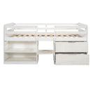 Twin size Loft Bed with Two Shelves and Two drawers (Antique White)