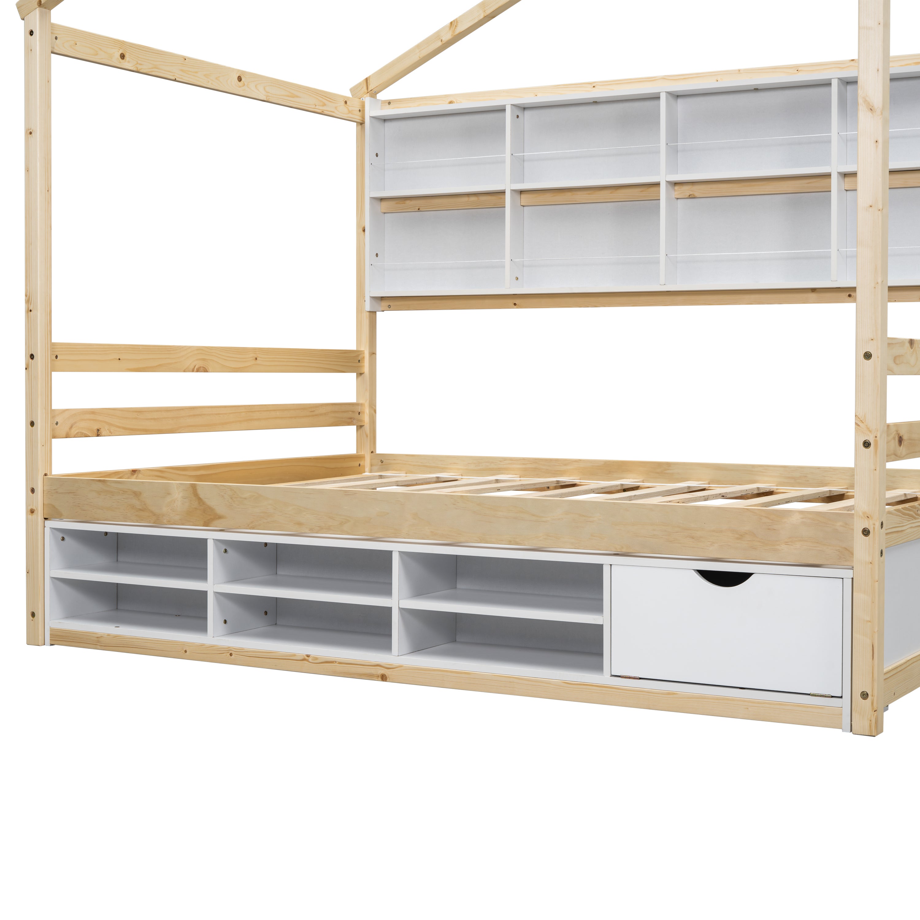 Full House Bed with Roof Frame, Bedside-shelves, Under Bed Storage Unit,Natural - Atlantic Fine Furniture Melbourne FL