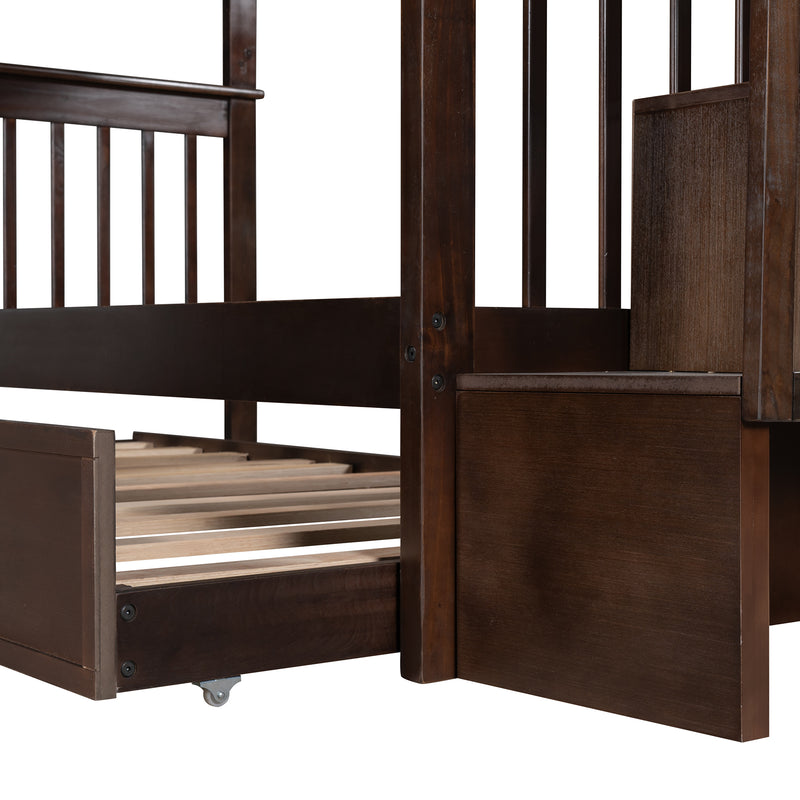 Stairway Twin-Over-Twin Bunk Bed with Twin size Trundle for Bedroom, Dorm, Adults, Espresso( old sku: LP000209AAP )