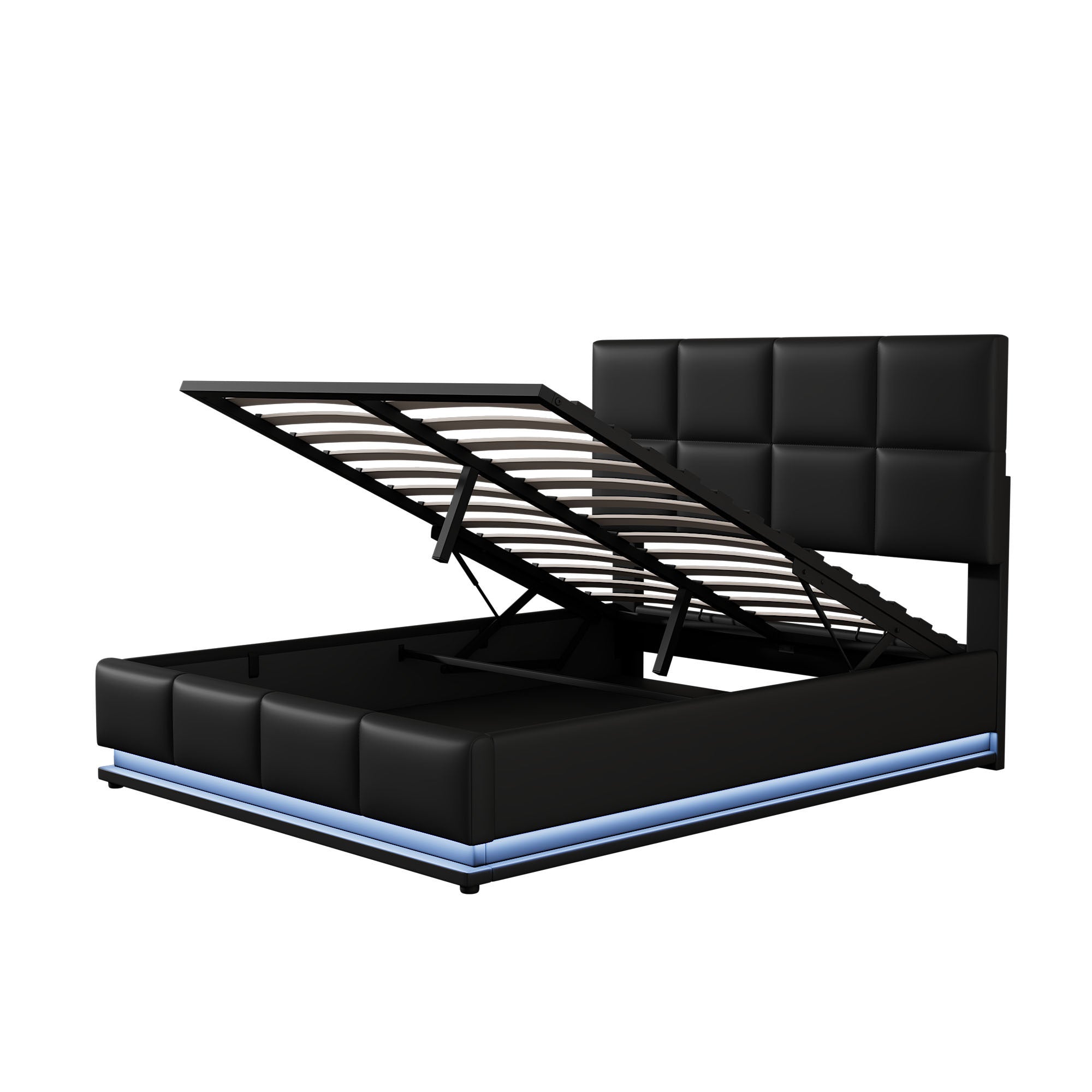 Full Size Tufted Upholstered Platform Bed with Hydraulic Storage System,PU Storage Bed with LED Lights and USB charger, Black - Atlantic Fine Furniture Melbourne FL