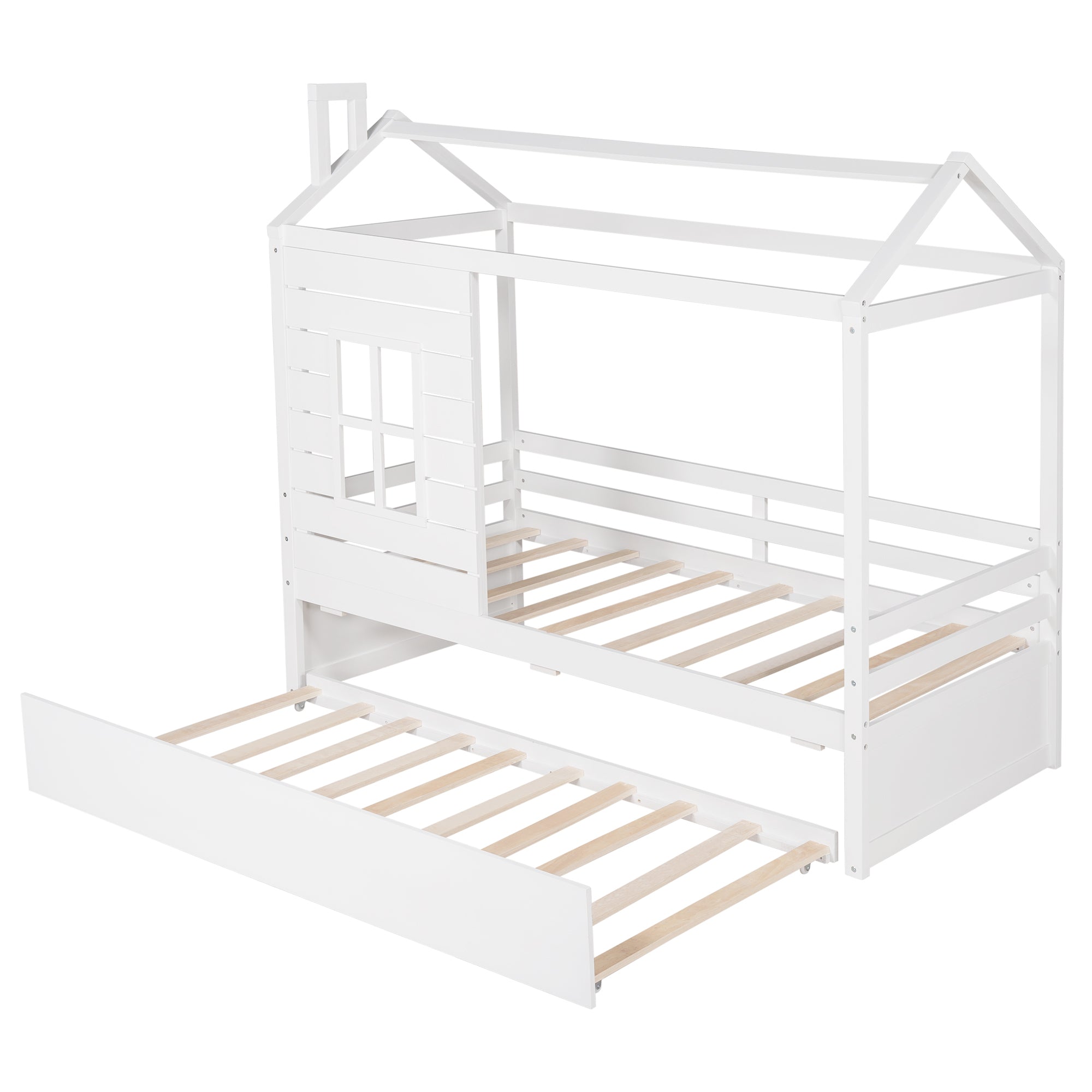Twin Size House Bed Wood Bed with Twin Size Trundle ( White ) - Atlantic Fine Furniture Melbourne FL