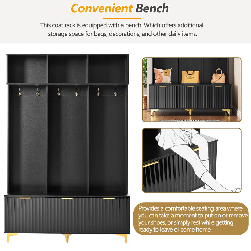Modern Large Storage Hall Tree With Bench, 6 Hooks