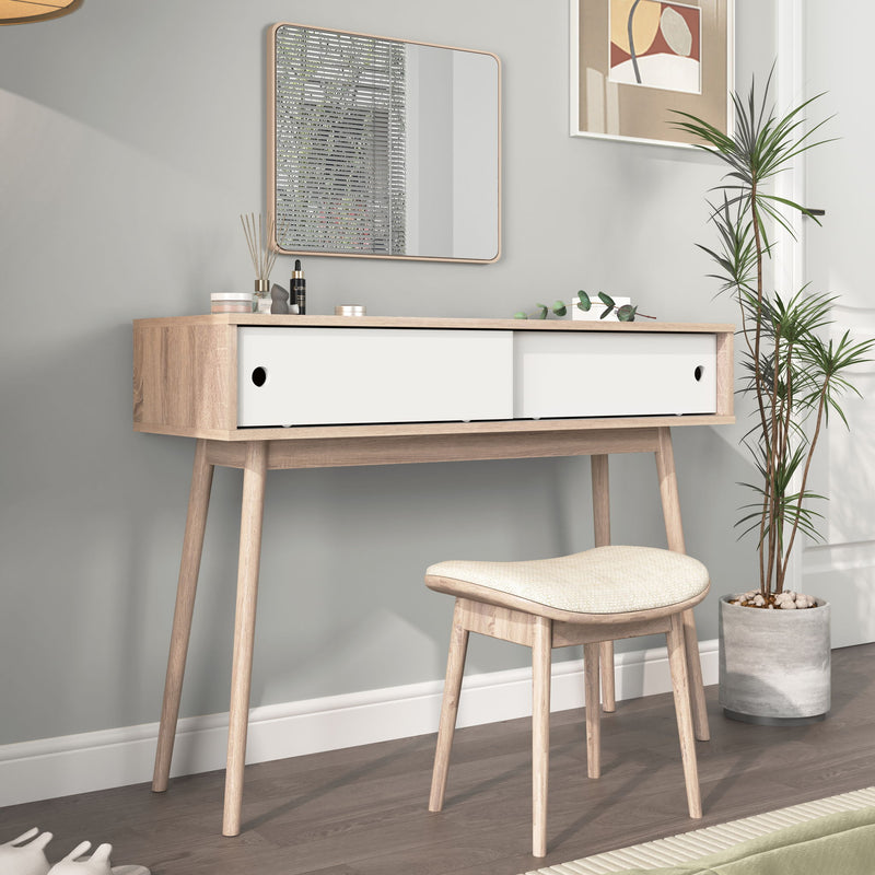 Rustic Entryway Console Table With Sliding White Doors And Wood Legs - Natural
