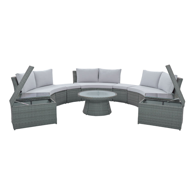 10 Piece Outdoor Sectional Half Round Patio Rattan Sofa Set