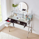 33.9" Mirrored Makeup Vanity Desk With Mirror And Lights, Mirrored Console Vanity Table With 2 Big Drawers & Open Shelf, Dressing Table With Charging Station For Bedroom - Silver