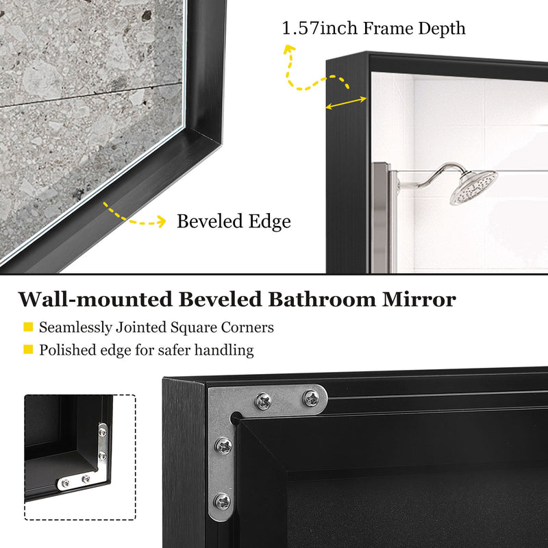 Rectangular Bathroom Mirror Square Angle Metal Frame Wall Mounted Hanging Plates Wall Mount Mirror For Bathroom (Horizontal & Vertical)