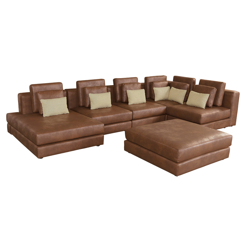 112.7" Modular Sectional Sofa Corner Sofa Chaise Lounge with Movable Ottoman for Living Room, Brown