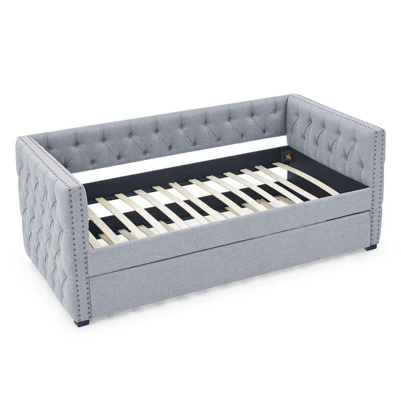 Inspired Upholstered Daybed With Trundle, Button Tufted