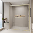 Double Sliding Shower Door, Semi-Frameless Bypass Bathroom Sliding Door With 1/4" (6 Mm) Tempered Glass For Walk-In Shower